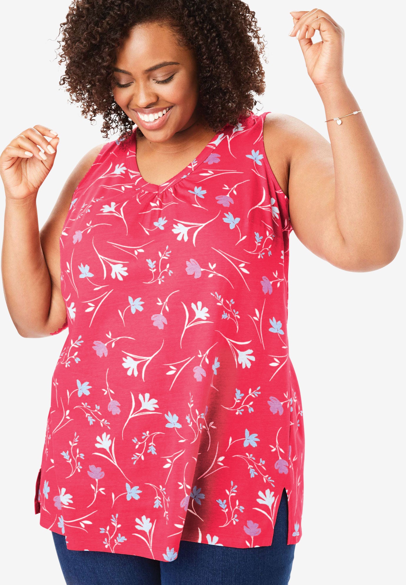 Perfect Printed Sleeveless Shirred VNeck Tunic Fullbeauty