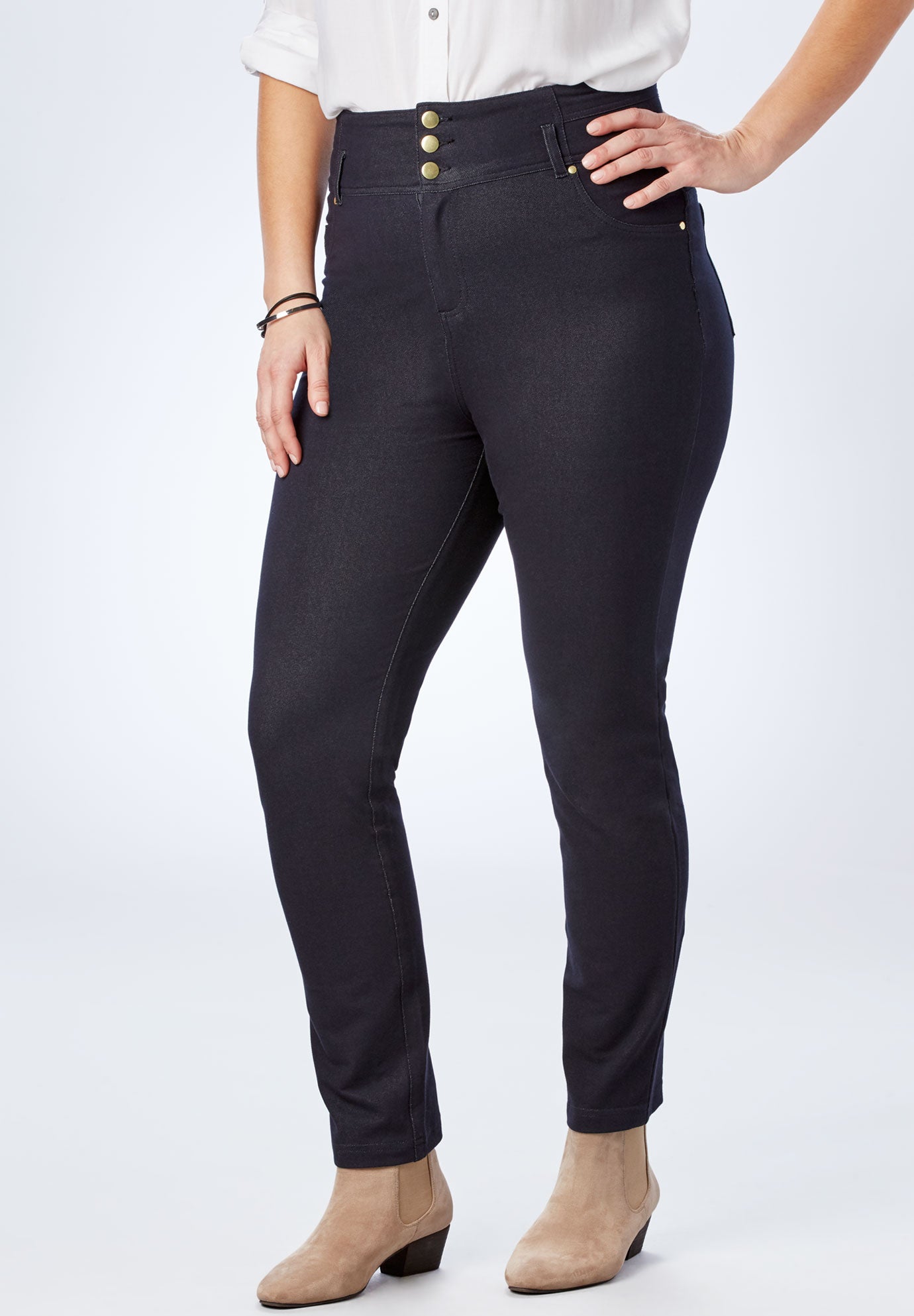 Knit Denim 3-Button Pant | Plus Size Pants | Full Beauty