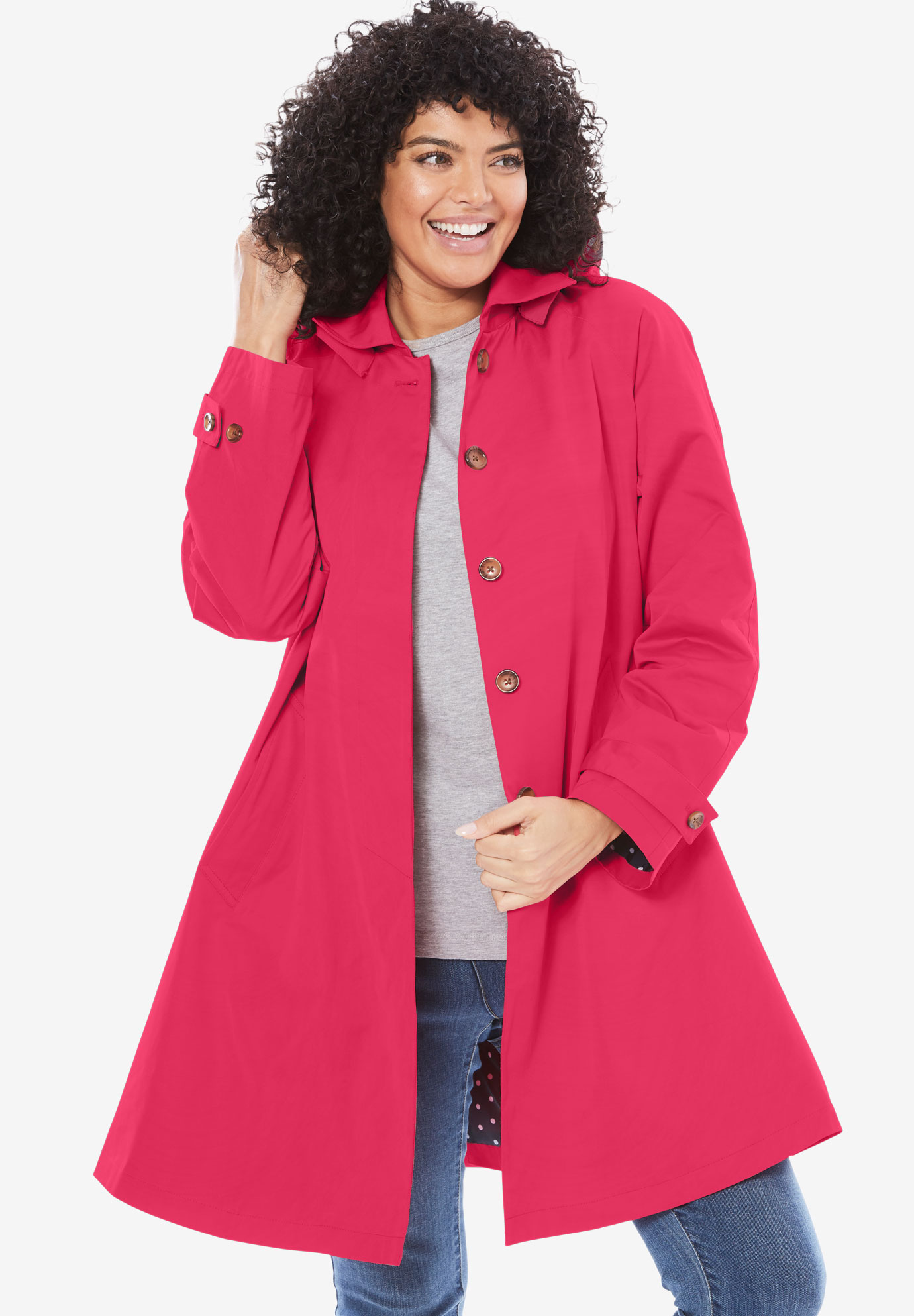 Classic raincoat with detachable hood| Plus Size Rainwear | Full Beauty