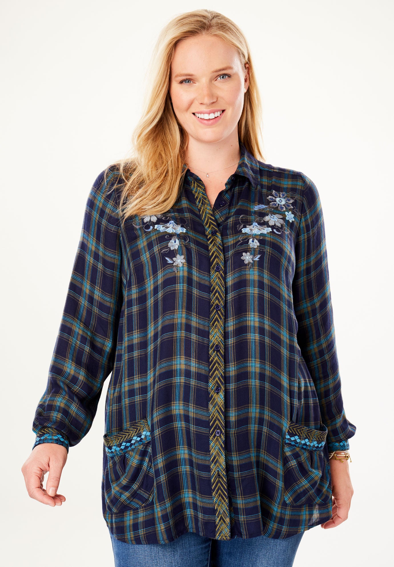 Embroidered Plaid ButtonDown Shirt Fullbeauty Outlet