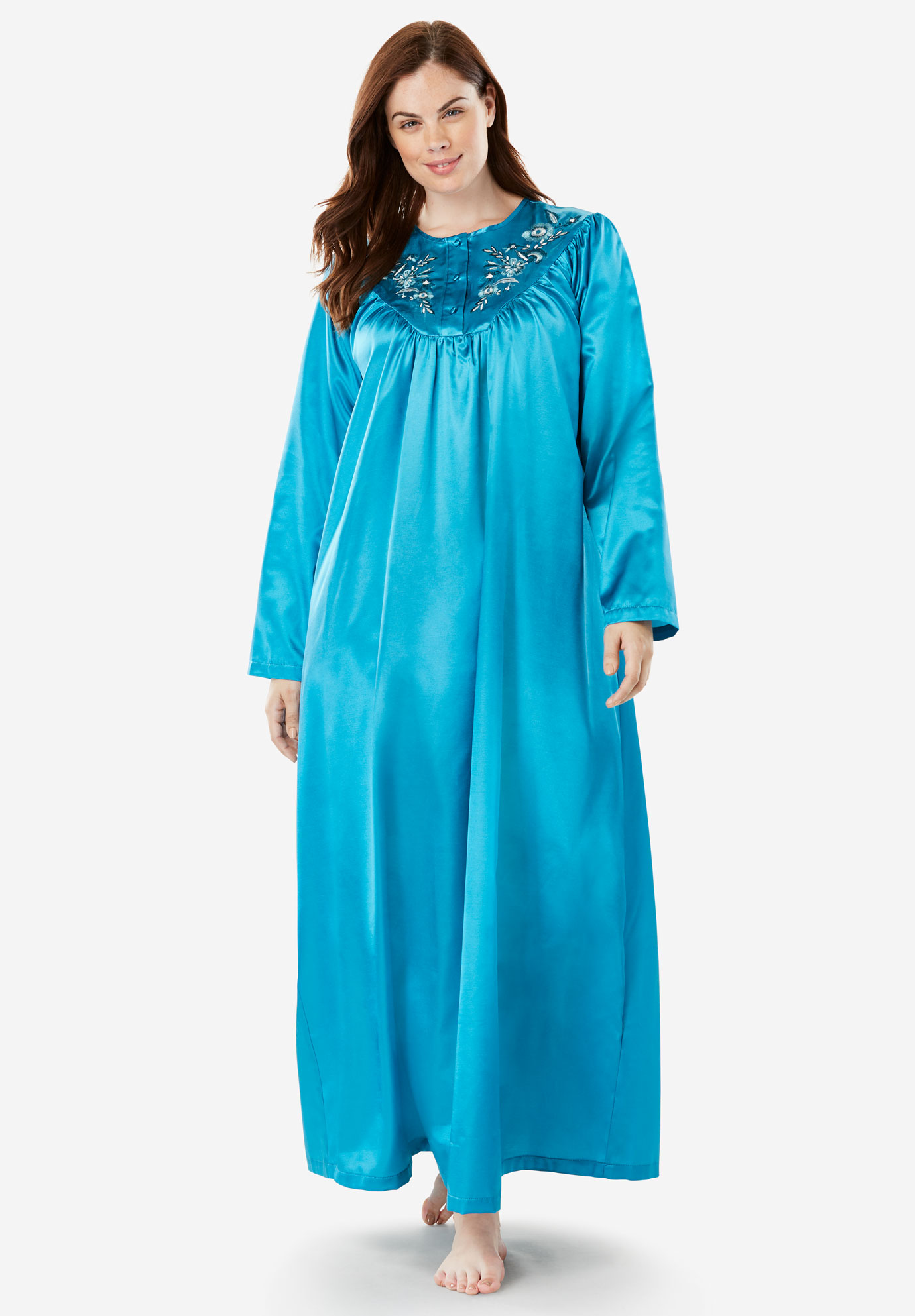 Embroidered Bib Brushed Satin Nightgown by Only Necessities®| Plus Size ...