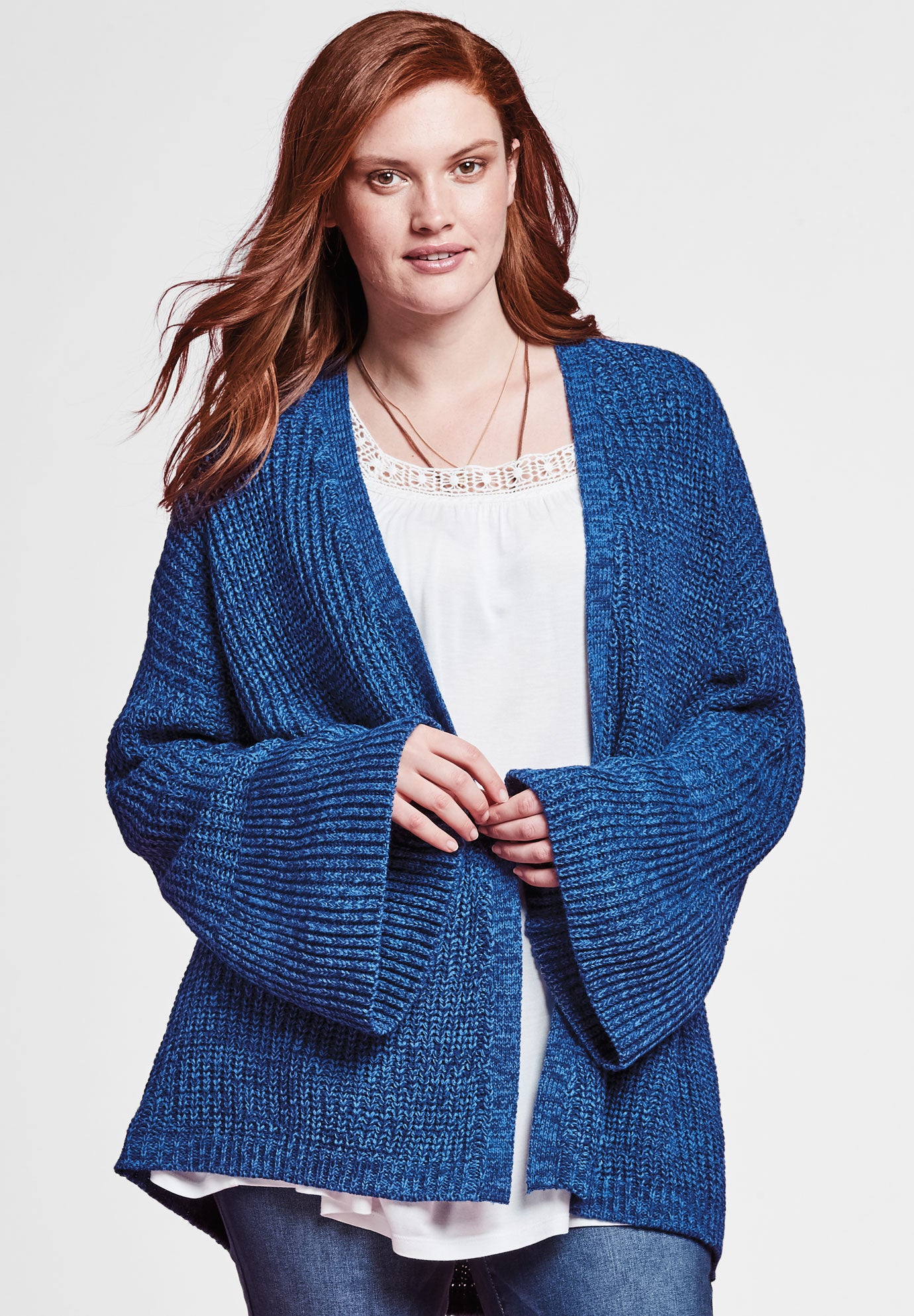 Bell Sleeve Cardigan by Chelsea Studio® Fullbeauty Outlet