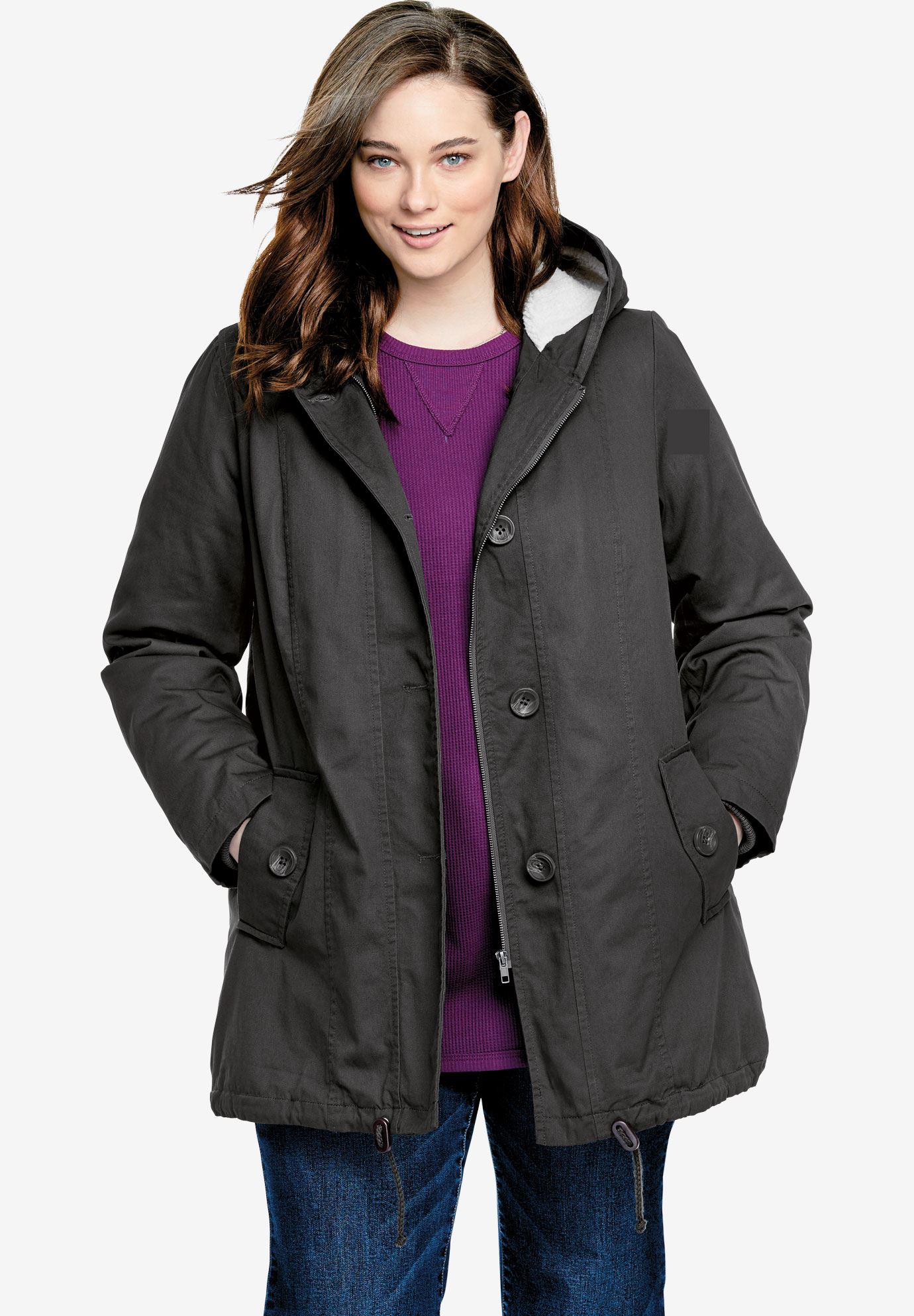 Sherpa-Lined Hooded Parka| Plus Size Jackets & Blazers | Full Beauty