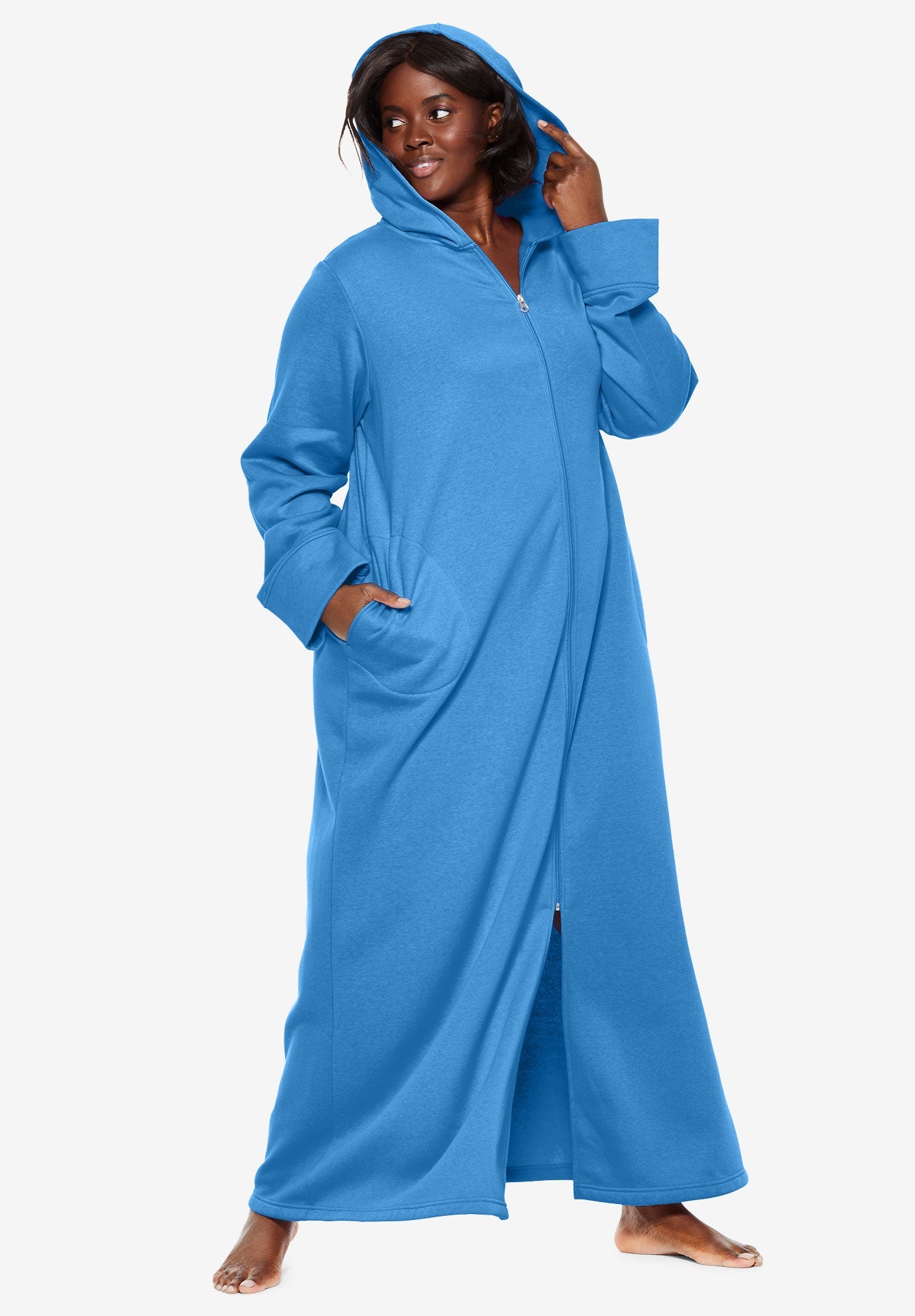 Hooded Fleece Robe by Dreams & Co.® Plus Size Robes & Slippers