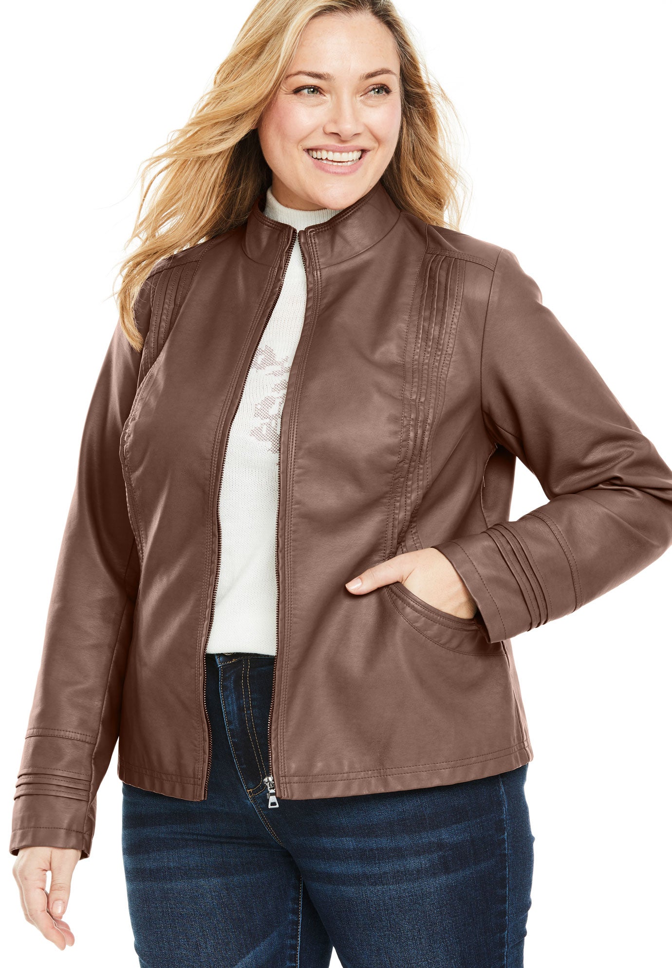 Faux Leather Pleat Jacket| Plus Size Jackets & Coats ...