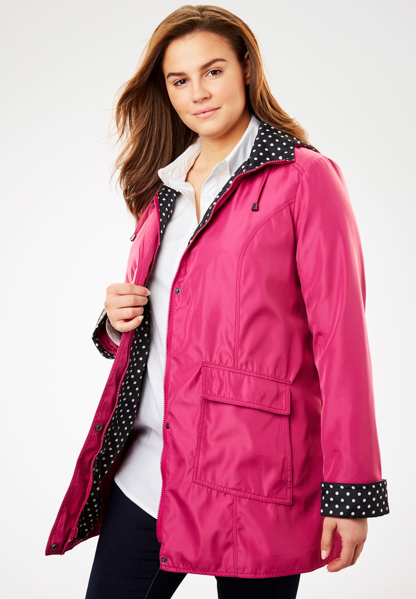 Raincoat in new short length with fun dot trim Fullbeauty Outlet