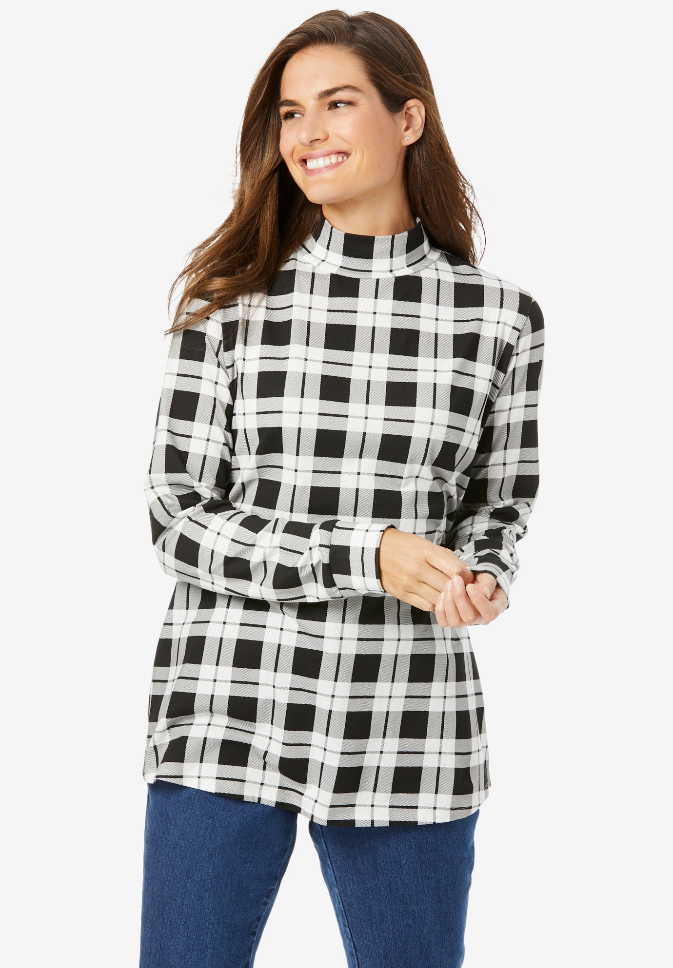 Download Perfect Printed Long-Sleeve Mock-Neck Tee | Fullbeauty