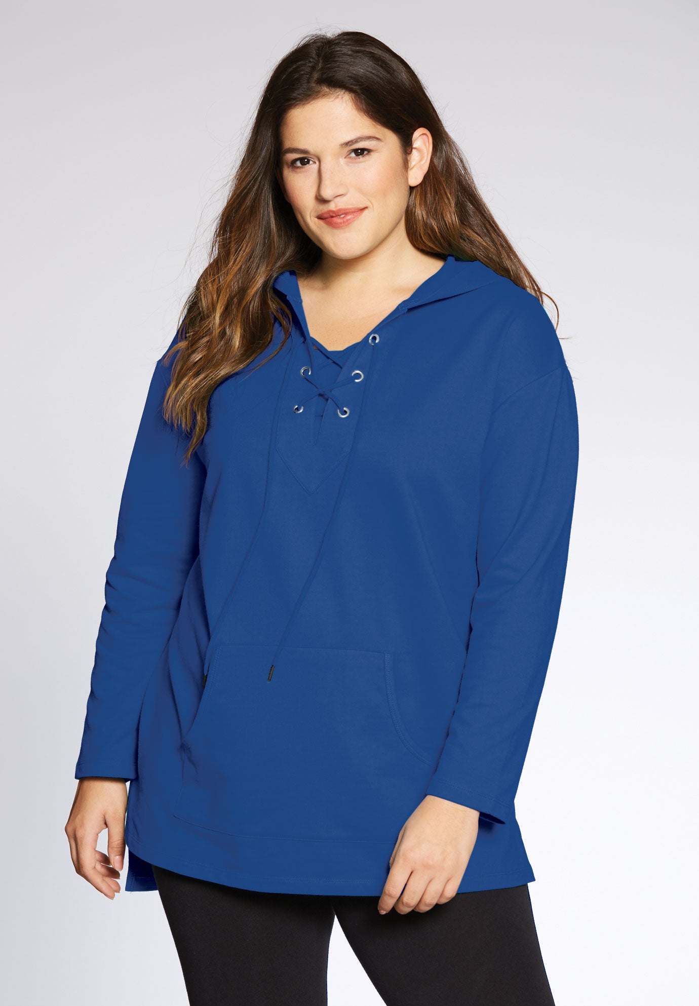 Laceup hooded sweatshirt tunic Fullbeauty Outlet