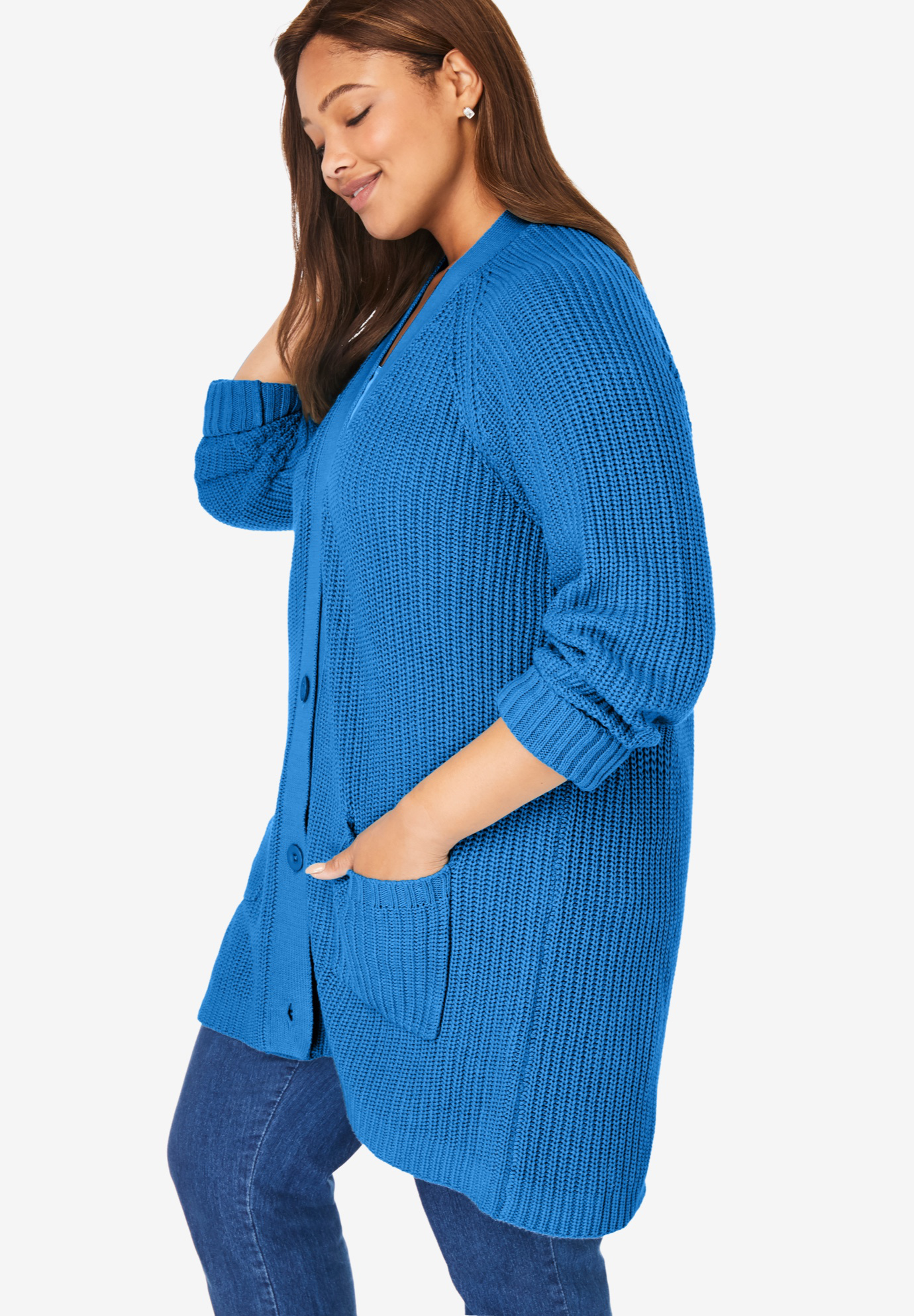 Long-Sleeve Shaker Cardigan Sweater | Fullbeauty