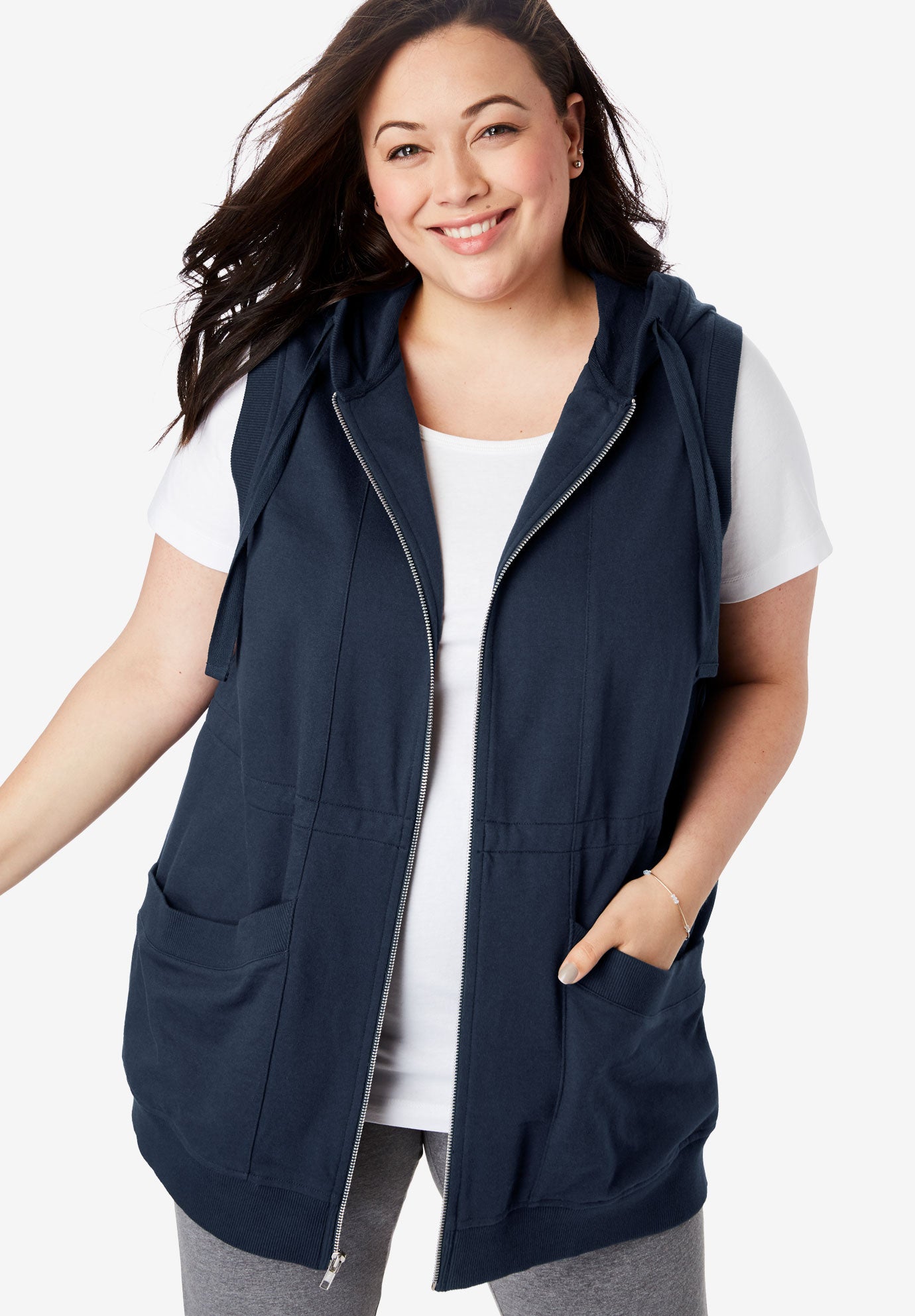 ZipFront Hooded Tunic Vest Plus Size Vests Fullbeauty
