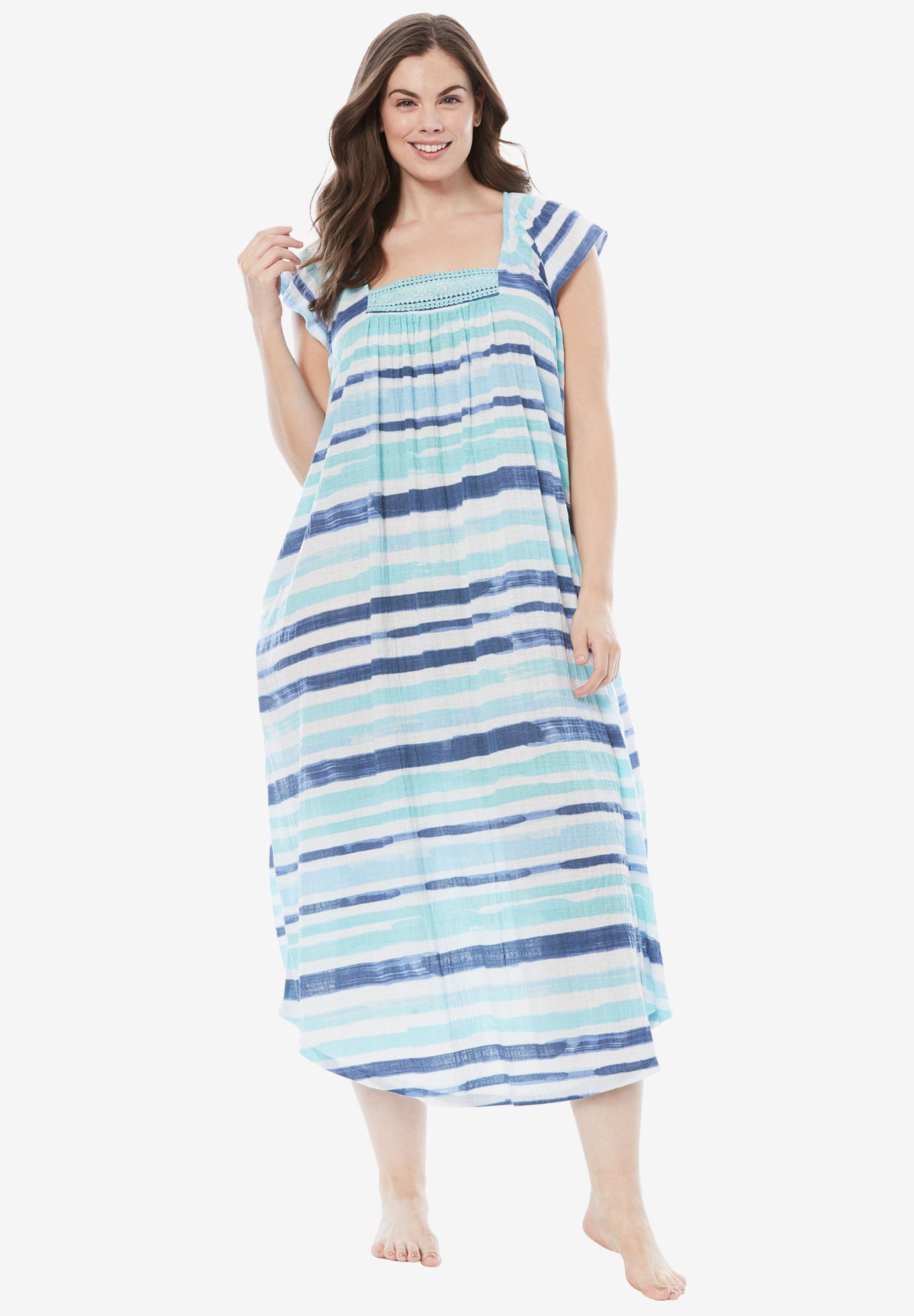 Whisperweight Gauze Nightgown by Dreams & Co.® Plus Size Sleepwear