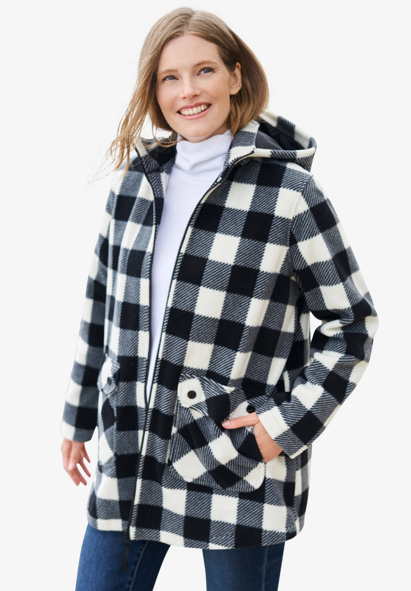 Download Hooded Mock Neck Fleece Coat | Plus SizeWool Coats ...