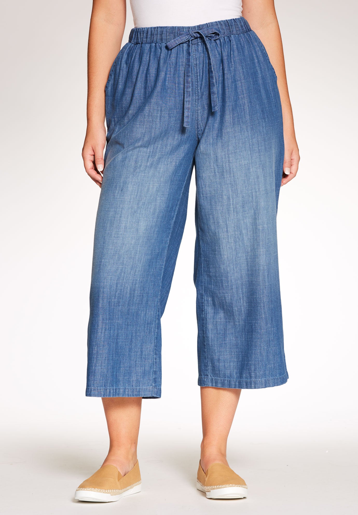 Drawstring Chambray Relaxed Capri Plus Size Capris & Shorts Fullbeauty