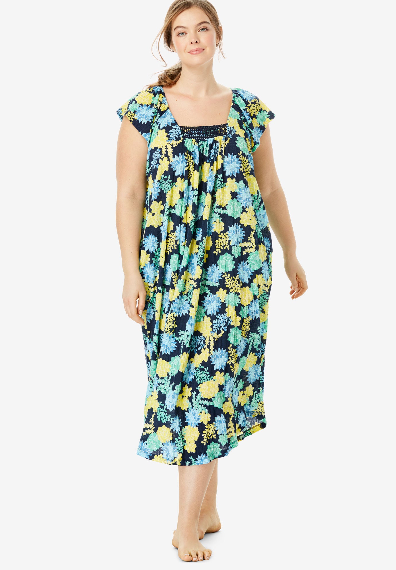 Whisperweight Gauze Nightgown by Dreams & Co.® Plus Size Nighties