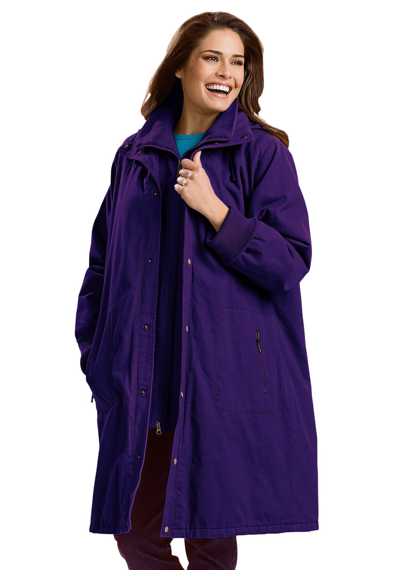 Twill Hooded Stadium Jacket Plus Size Jackets & Blazers Full Beauty