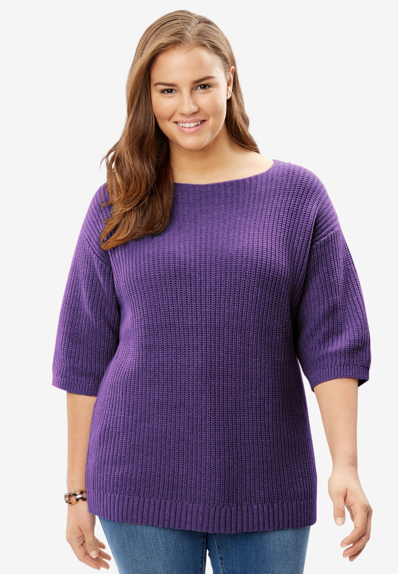 ThreeQuarter Sleeve Pullover Shaker Sweater Fullbeauty Outlet