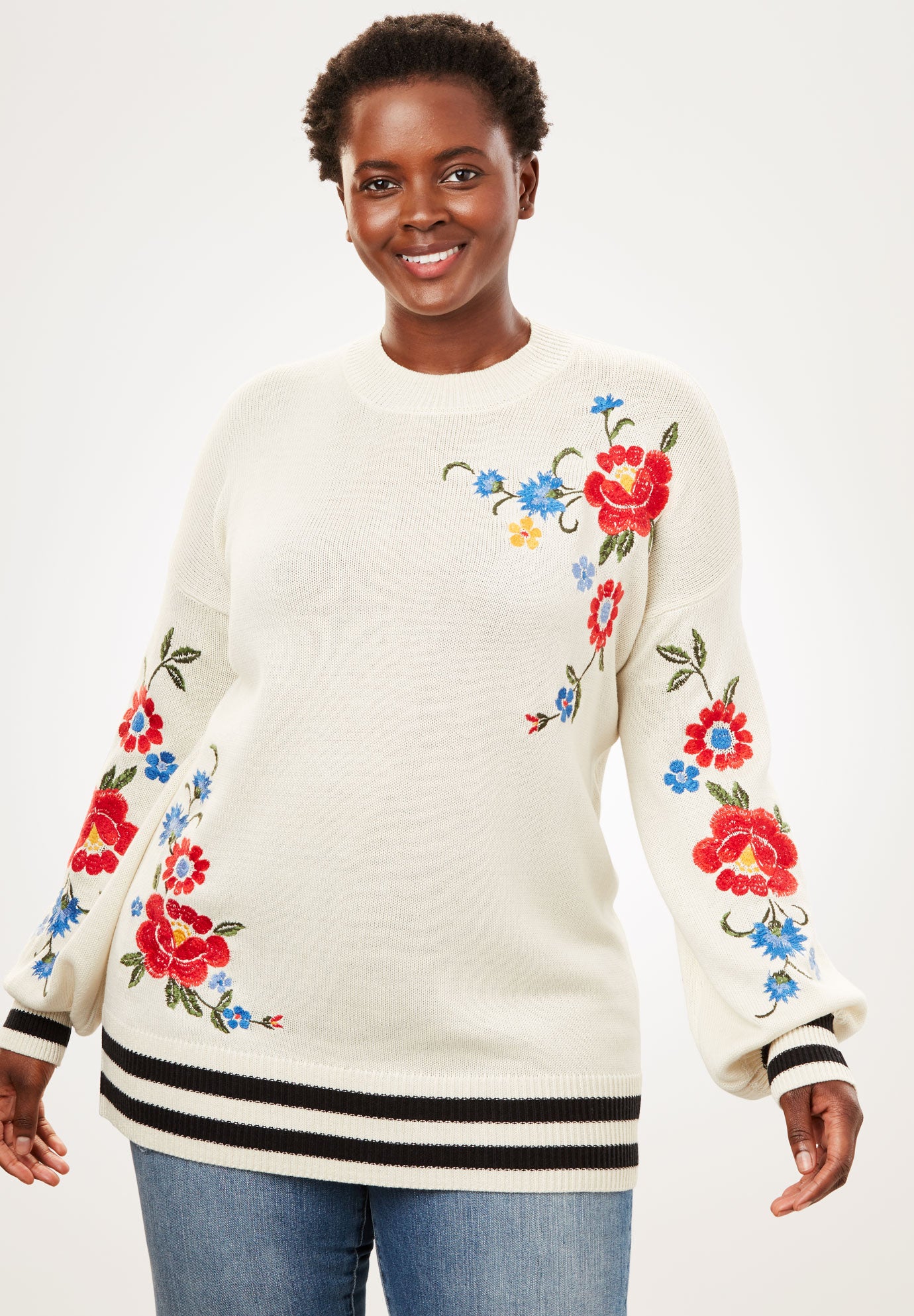 Floral Embroidered BlousonSleeve Sweater Plus Size Sweaters & Cardigans Full Beauty