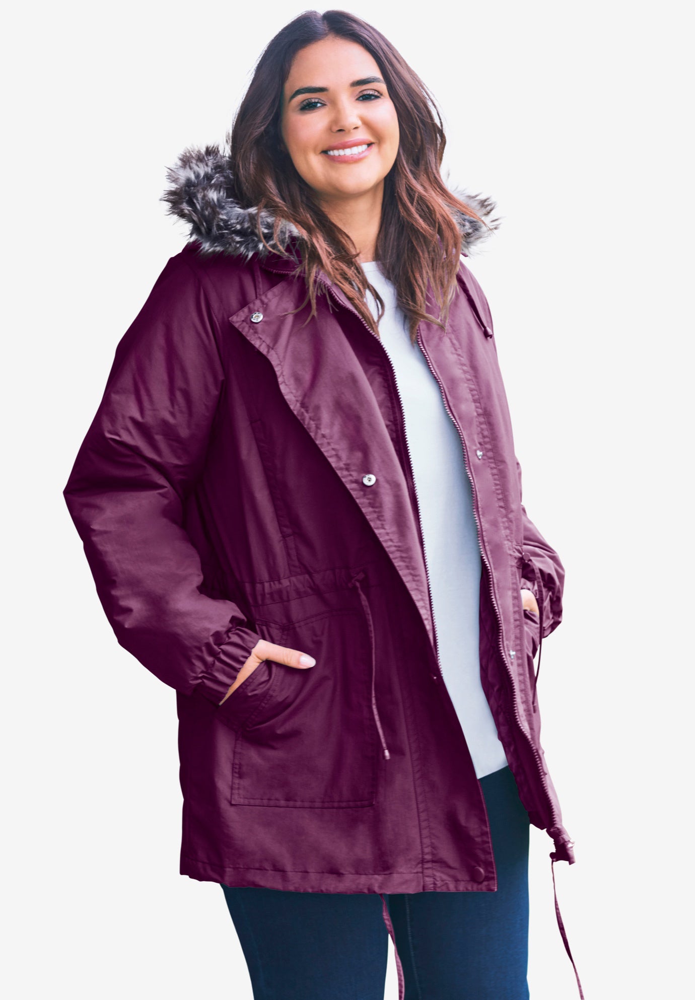 Ladies purple parka coat sales
