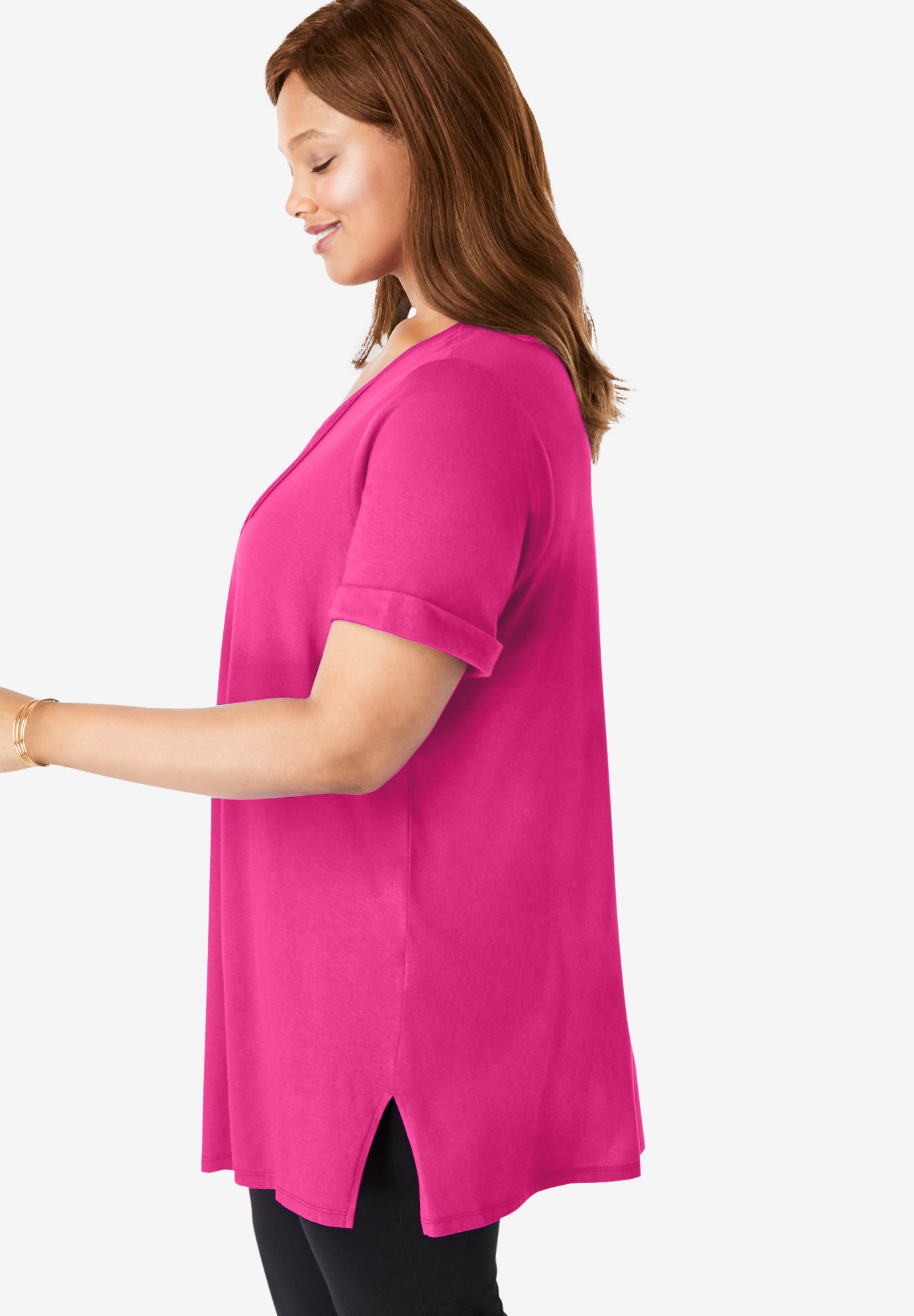 Pintucked Henley Tunic| Plus Size 30 Inches Long | Fullbeauty