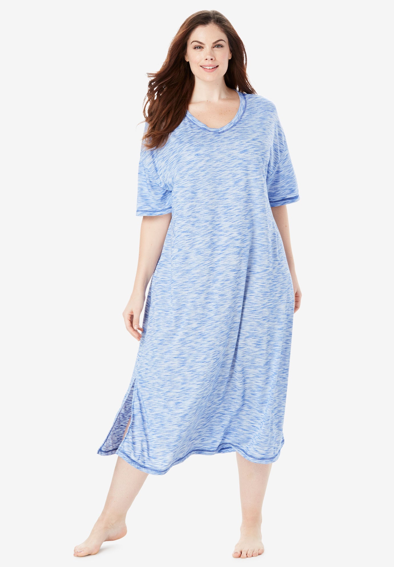 Long Marled Sleepshirt by Dreams & Co.® Plus Size Sleepwear Full Beauty