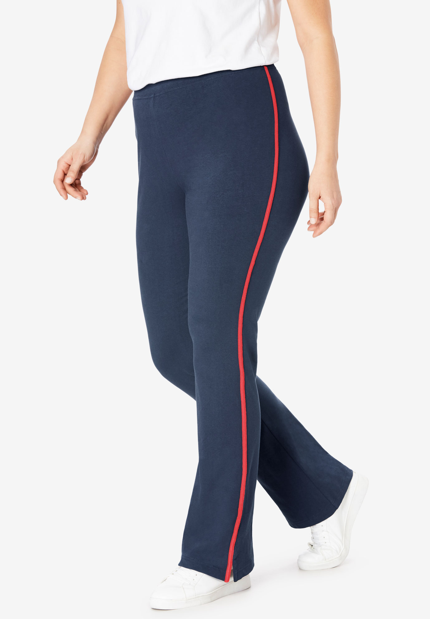 Stretch Cotton Side Stripe Bootcut Yoga Pant Plus Size