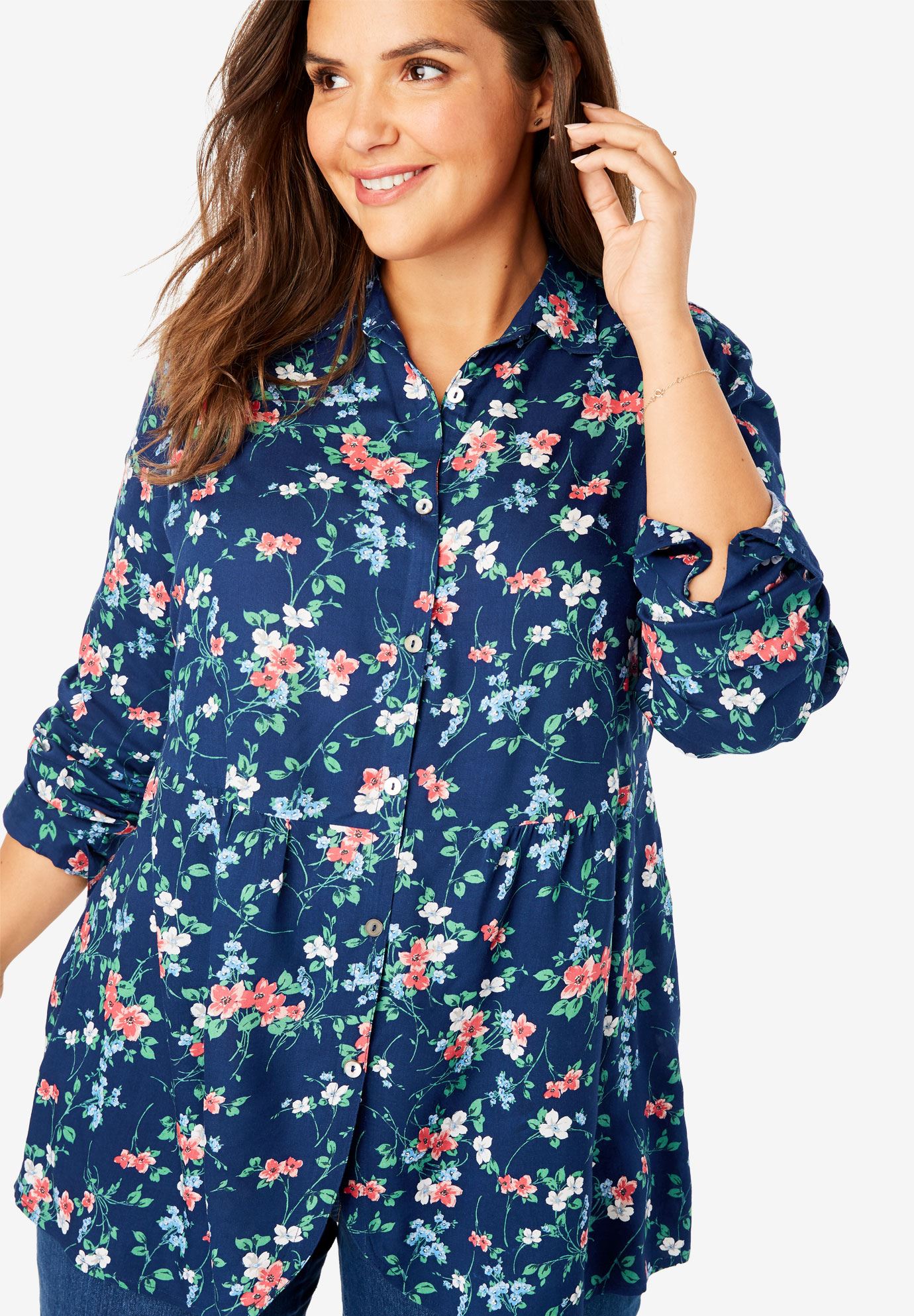 Tulip Hem Peplum Button Front Shirt | Plus SizeTunics | Fullbeauty