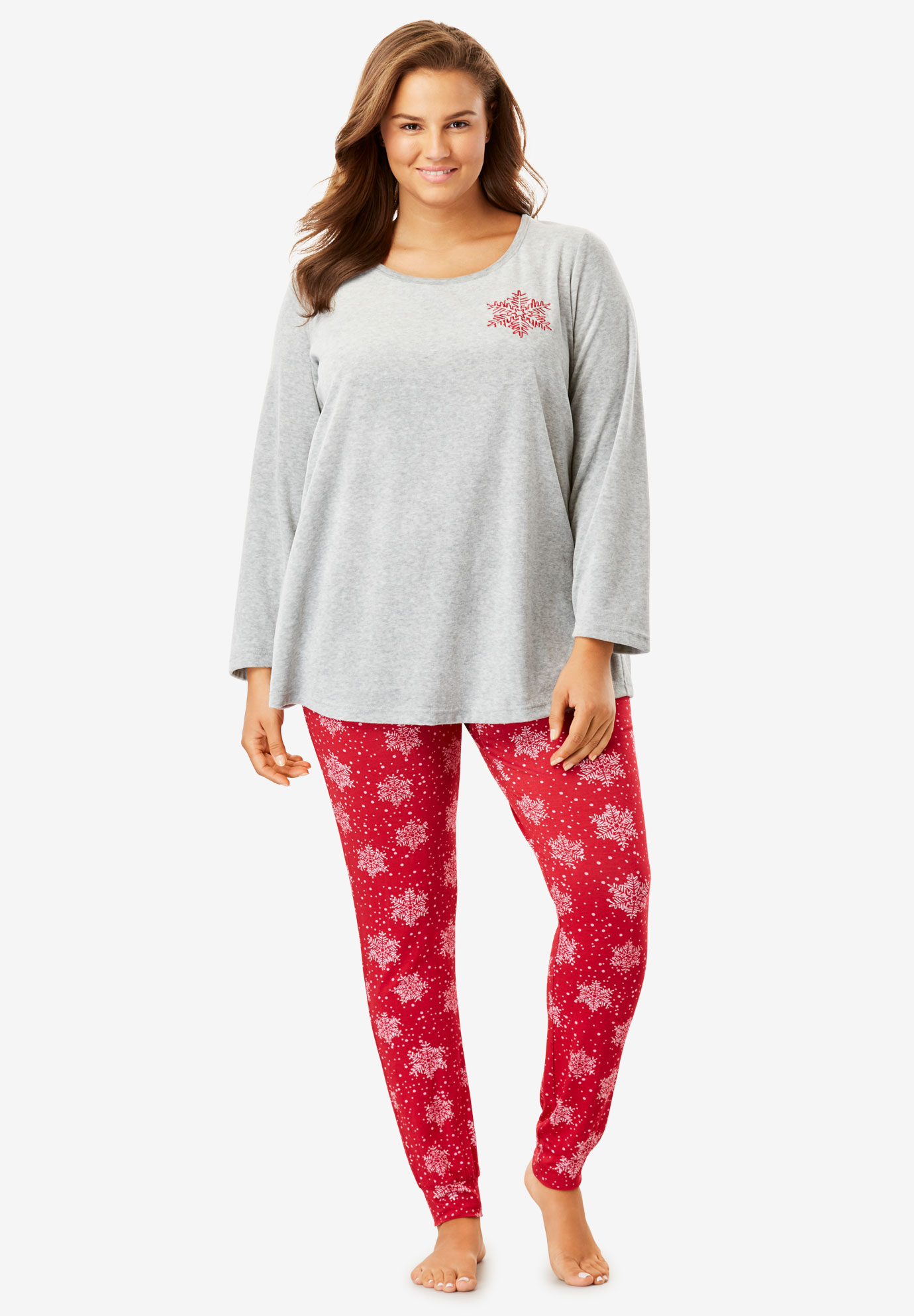 Embroidered Velour Pajama Set by Dreams & Co.®| Plus Size Sleepwear | Full Beauty