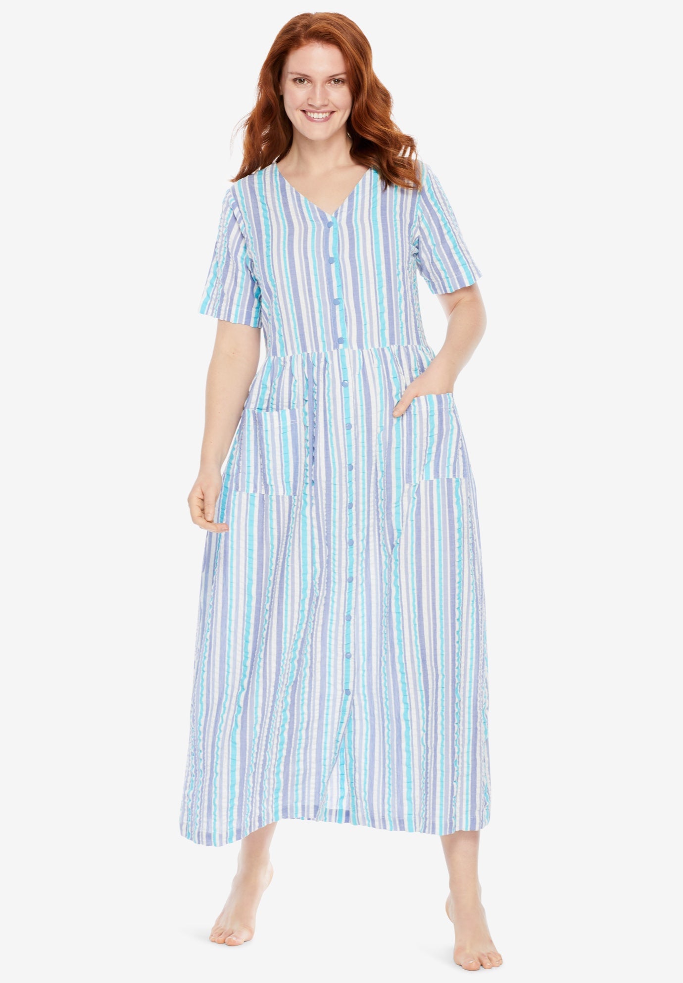 Long Seersucker Lounger by Only Necessities® Plus Size Loungers