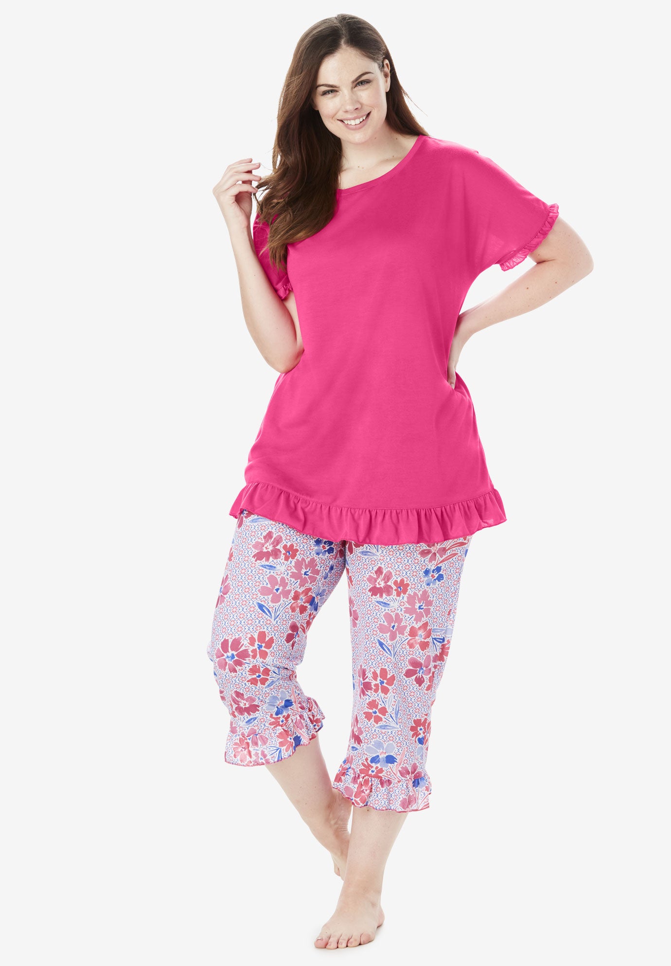 Cool Dreams Ruffled Capri Pajama Set Plus Size Women\'s Sets Full Beauty