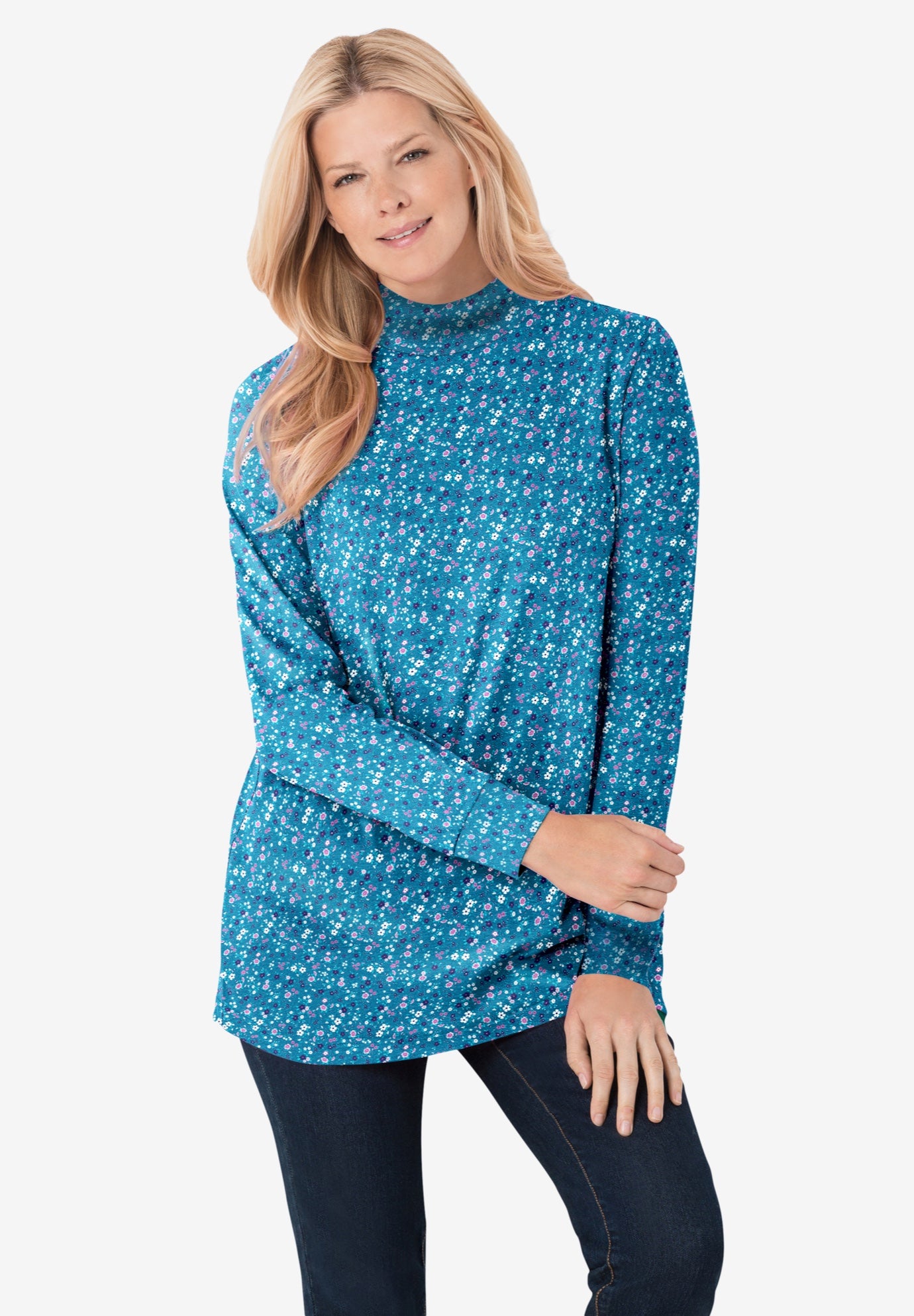 Perfect Printed Mock Turtleneck| Plus Size Long Sleeve | Fullbeauty