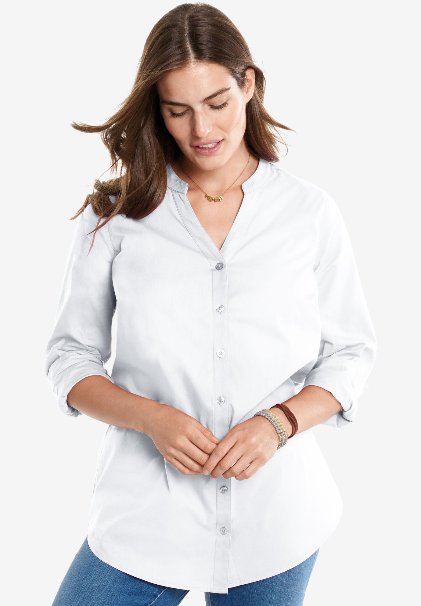 Perfect Mandarin Collar Button Down Shirt Plus Size Shirts & Blouses