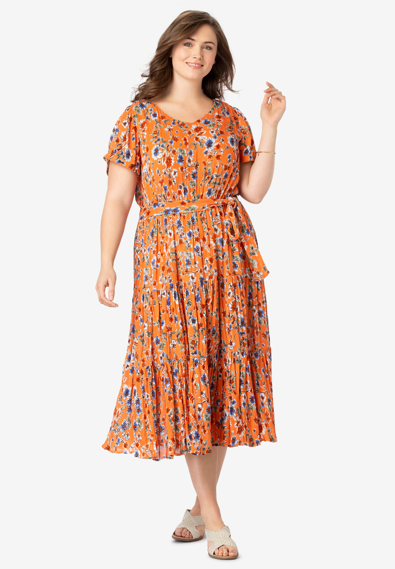 Tiered Floral Crinkle Dress | Plus Size Casual Dresses | Full Beauty