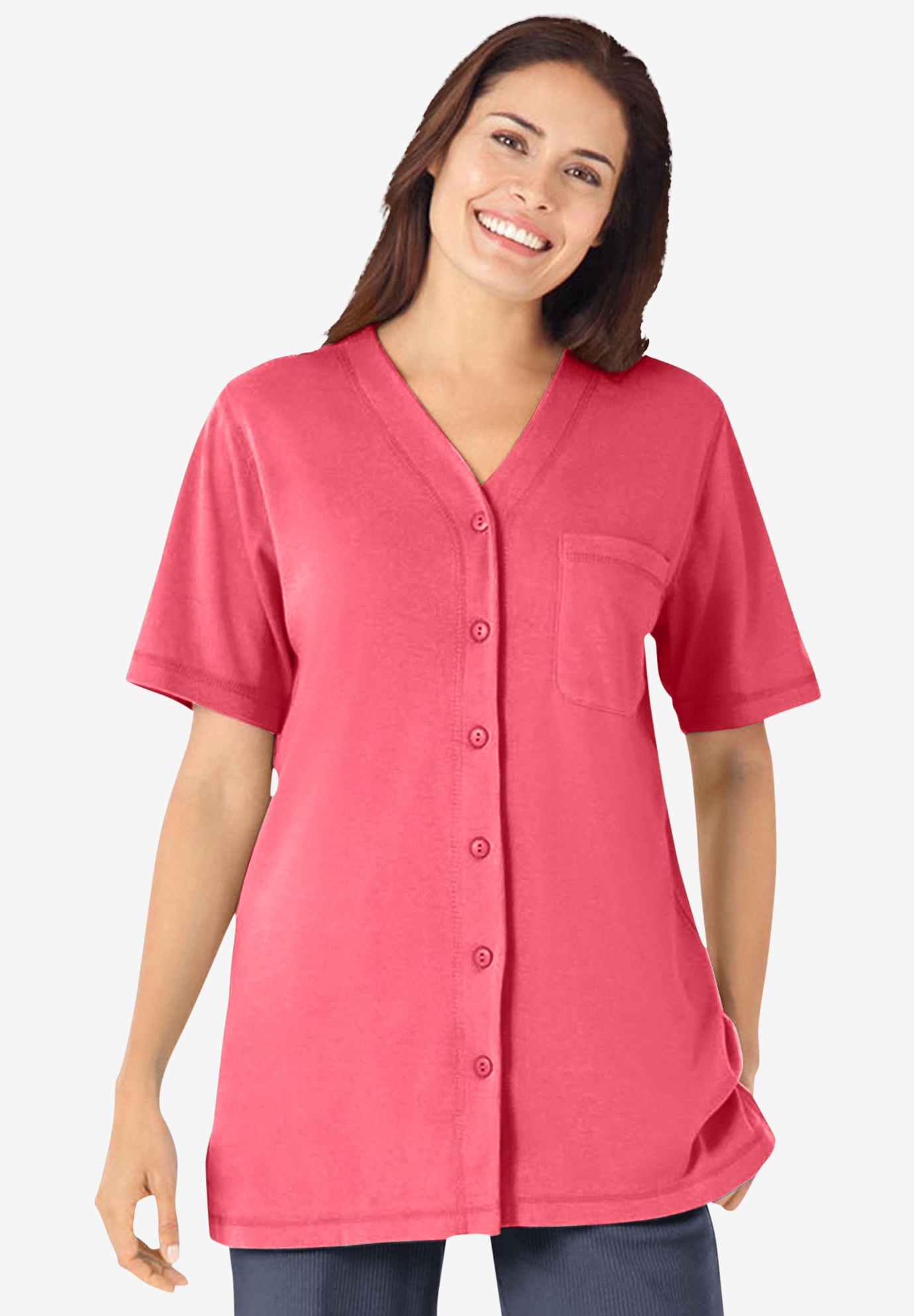 Short-Sleeve Baseball Tunic, ROSE PINK