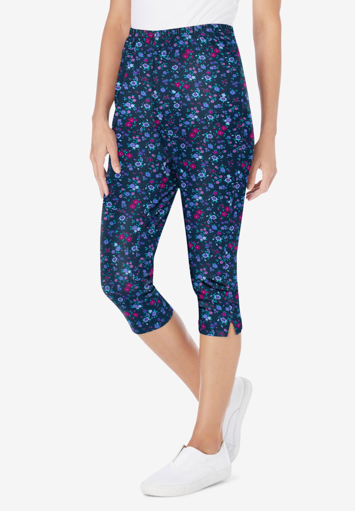 Stretch Cotton Printed Capri Legging | Fullbeauty