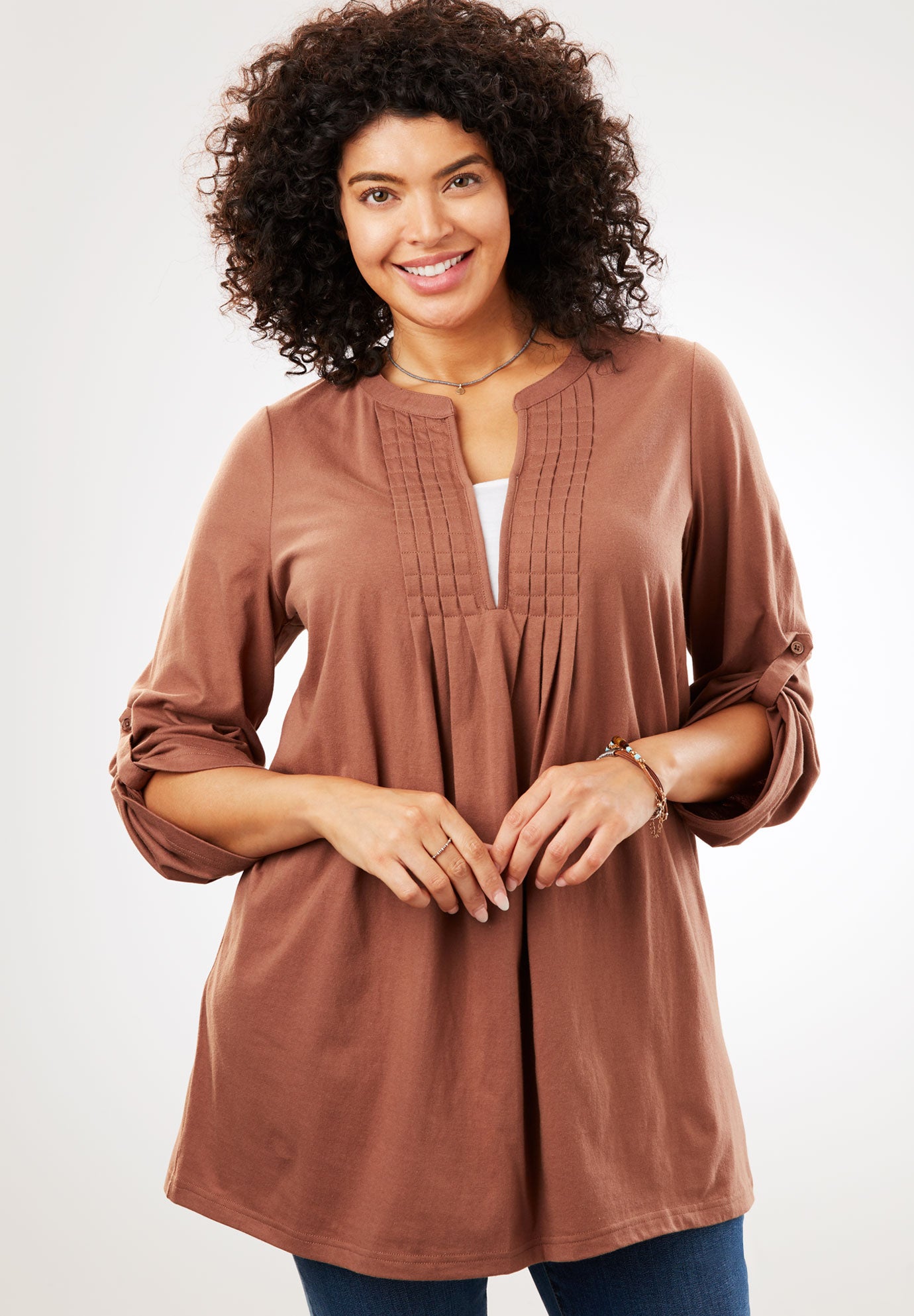 plus size split neck tunic