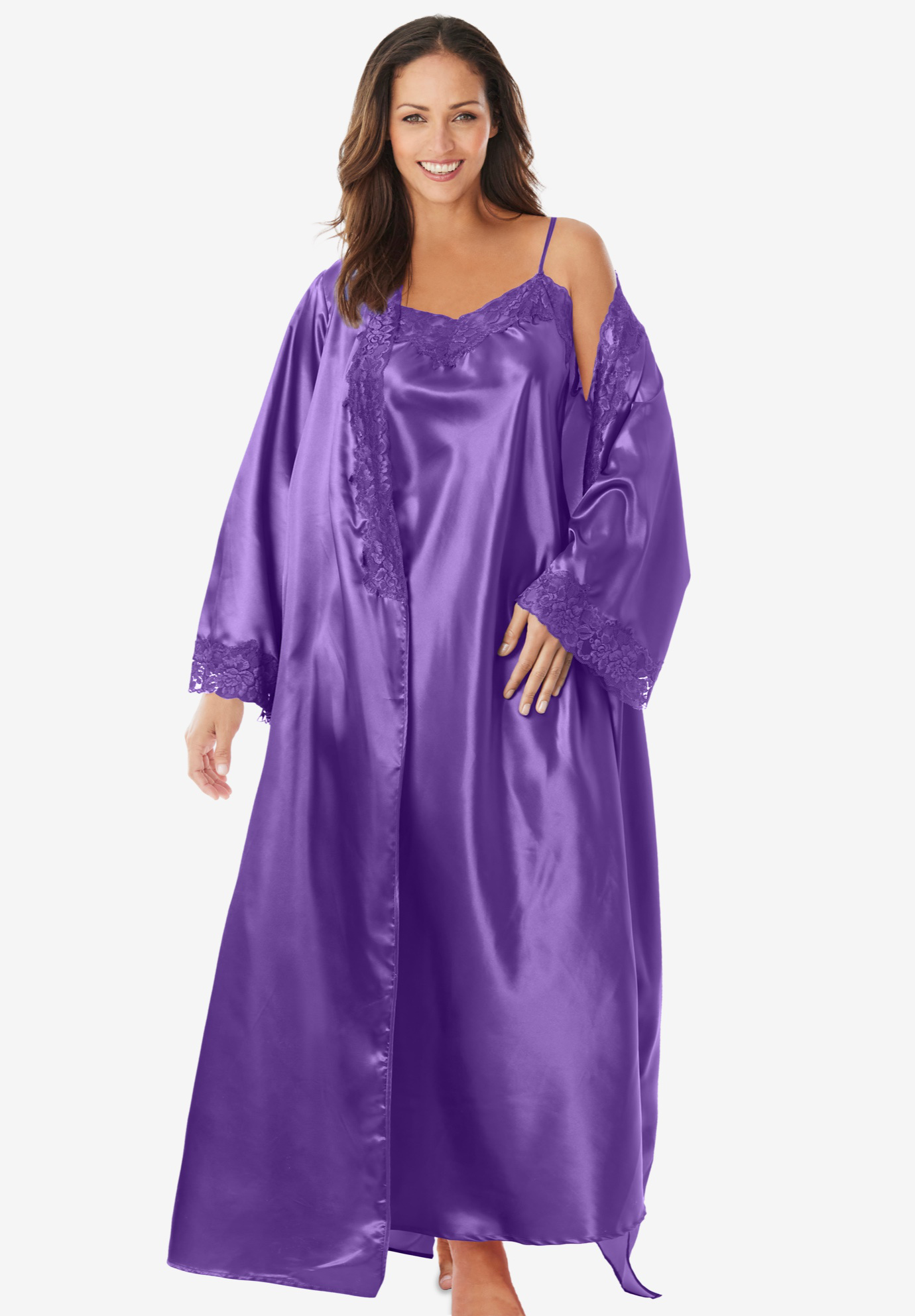 The Luxe Satin Long Peignoir Set By Amoureuse® Plus Sizenightgowns