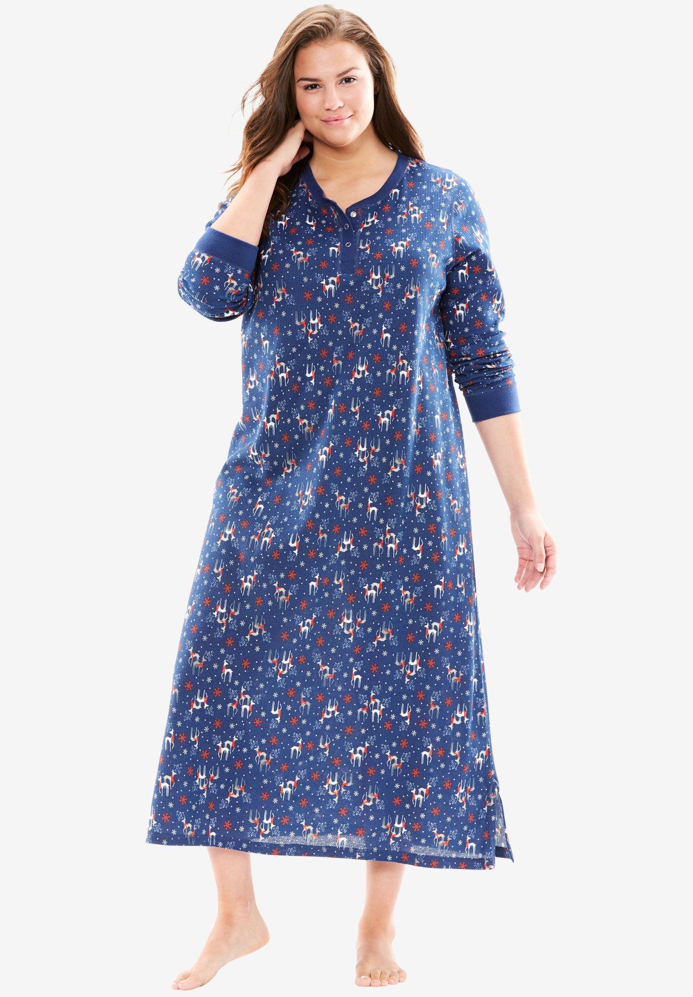 Thermal Henley Sleepshirt by Dreams & Co. Plus Size Sleepwear Fullbeauty