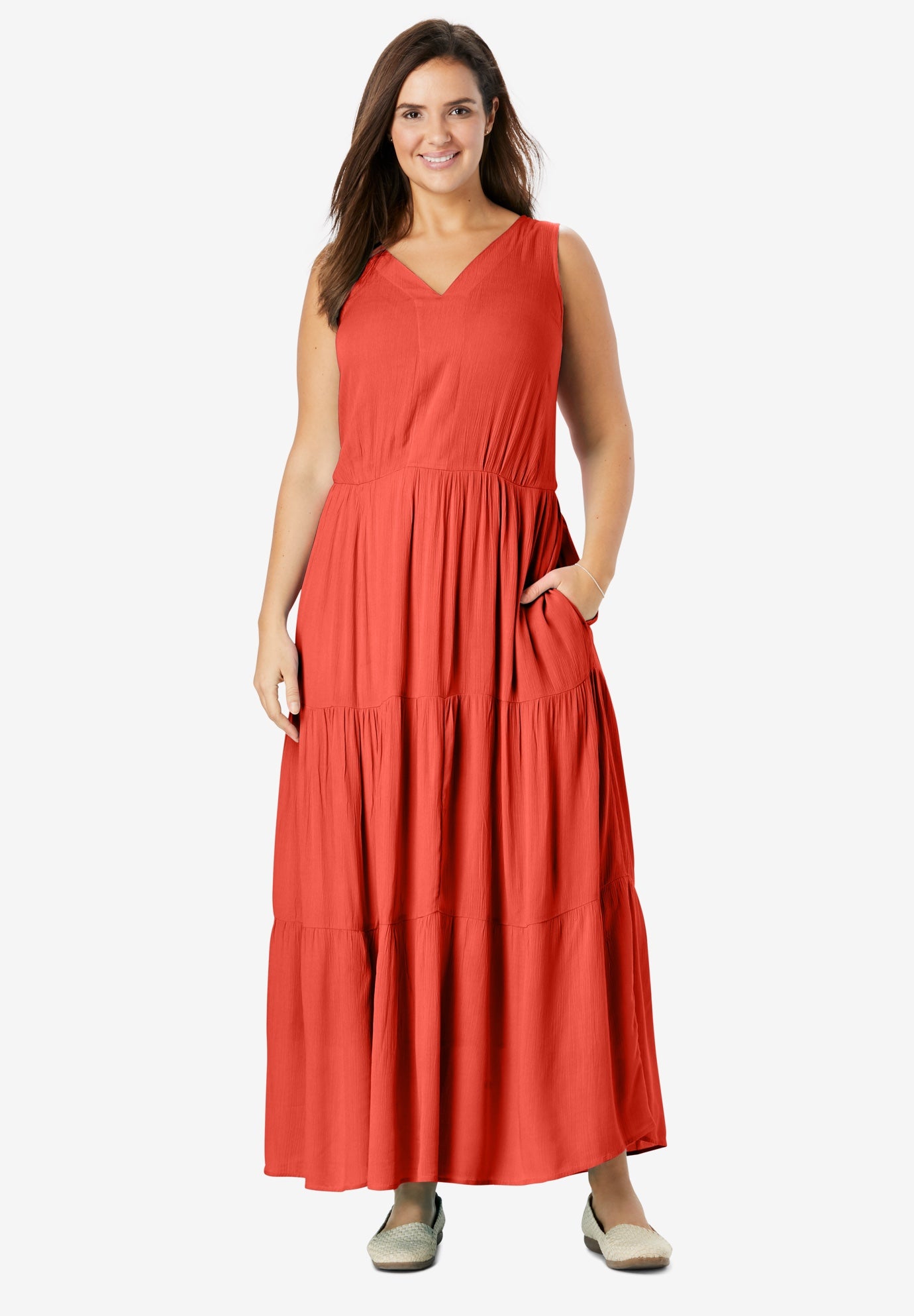 Sleeveless Tiered Crinkle Dress Fullbeauty Outlet