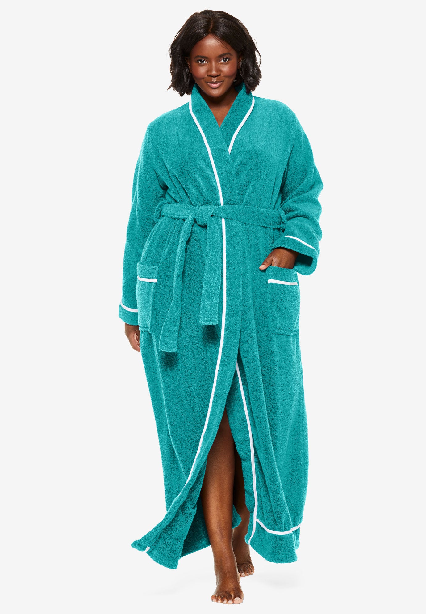 Spa Terry Long Wrap Robe by Dreams & Co.® Plus Size Robes & Slippers