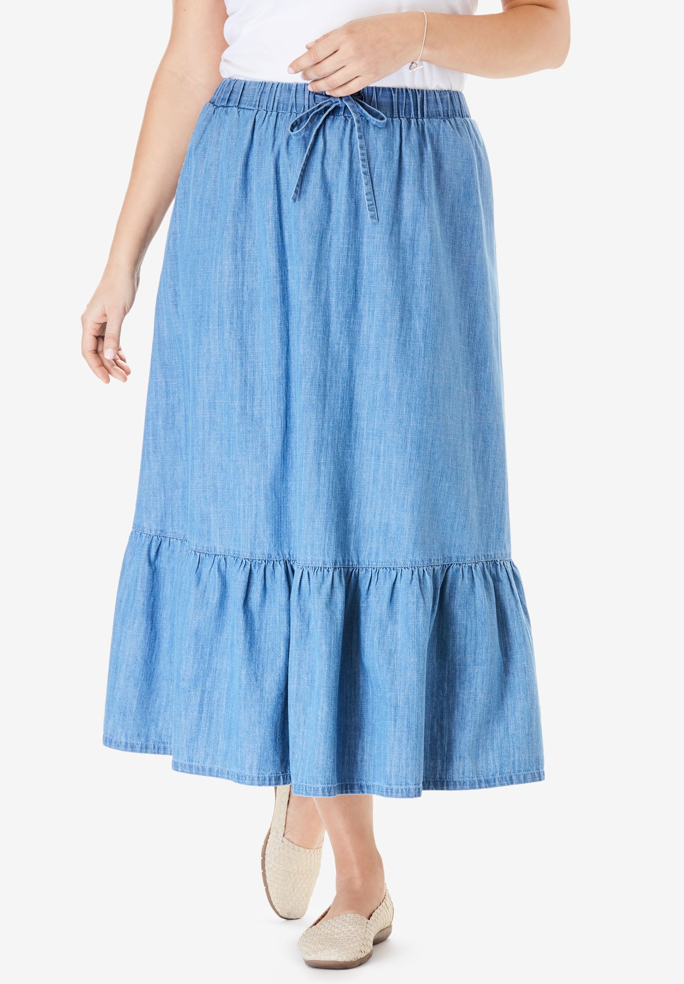 Drawstring Chambray Skirt Plus Size Skirts Full Beauty