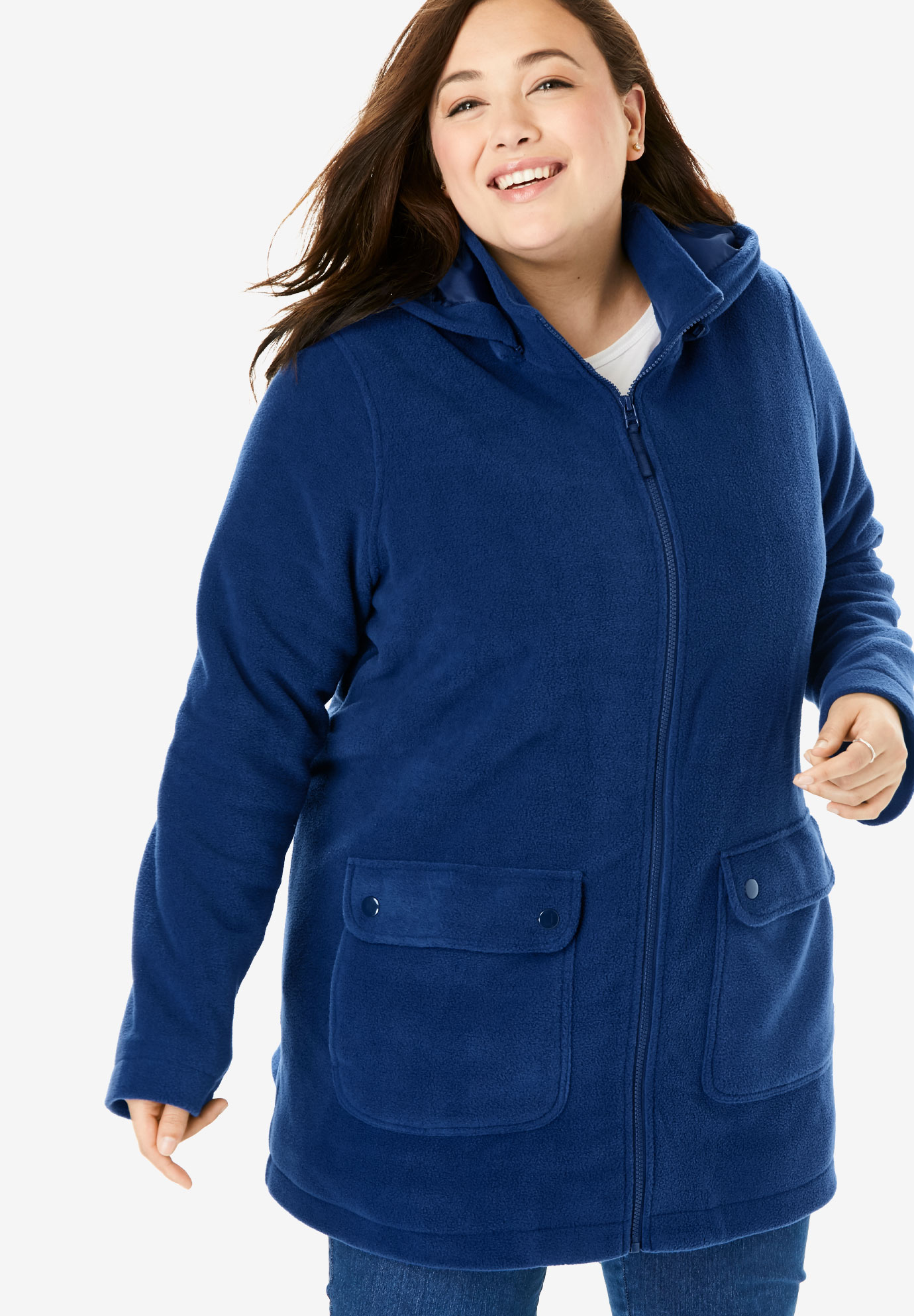 Hooded Mock Neck Fleece Coat| Plus Size Coats | Fullbeauty