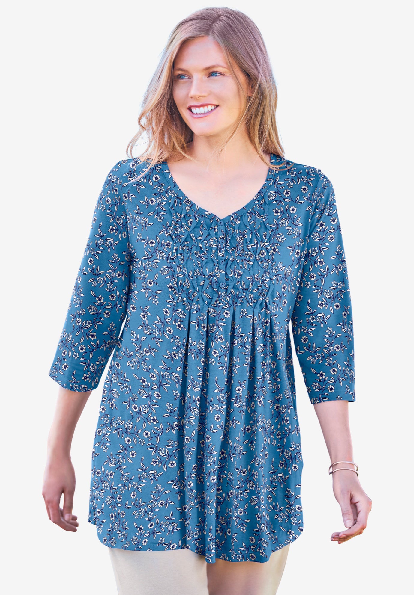Smocked Henley Trapeze Tunic Fullbeauty Outlet