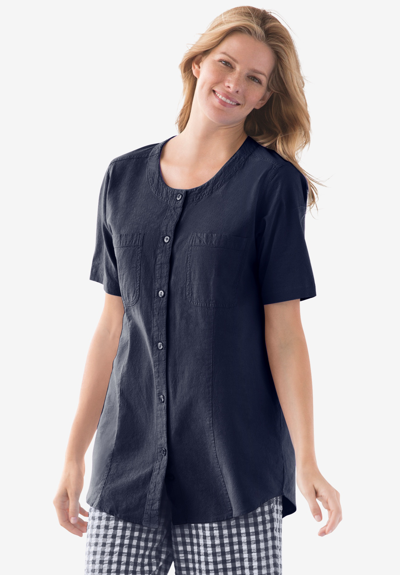 Short sleeve crinkle shirt | Fullbeauty Outlet