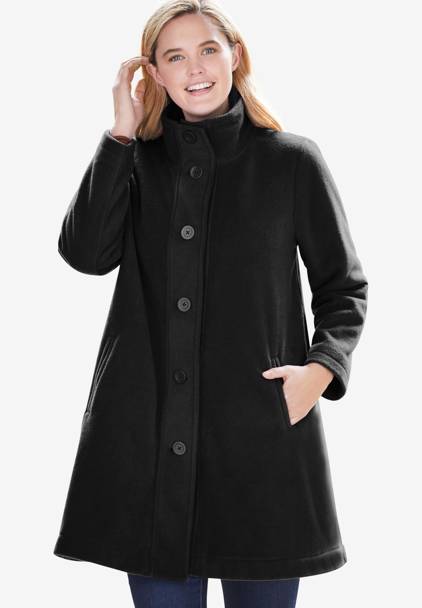 Fleece Swing Funnel-Neck Jacket| Plus Size Jackets & Blazers | Full Beauty