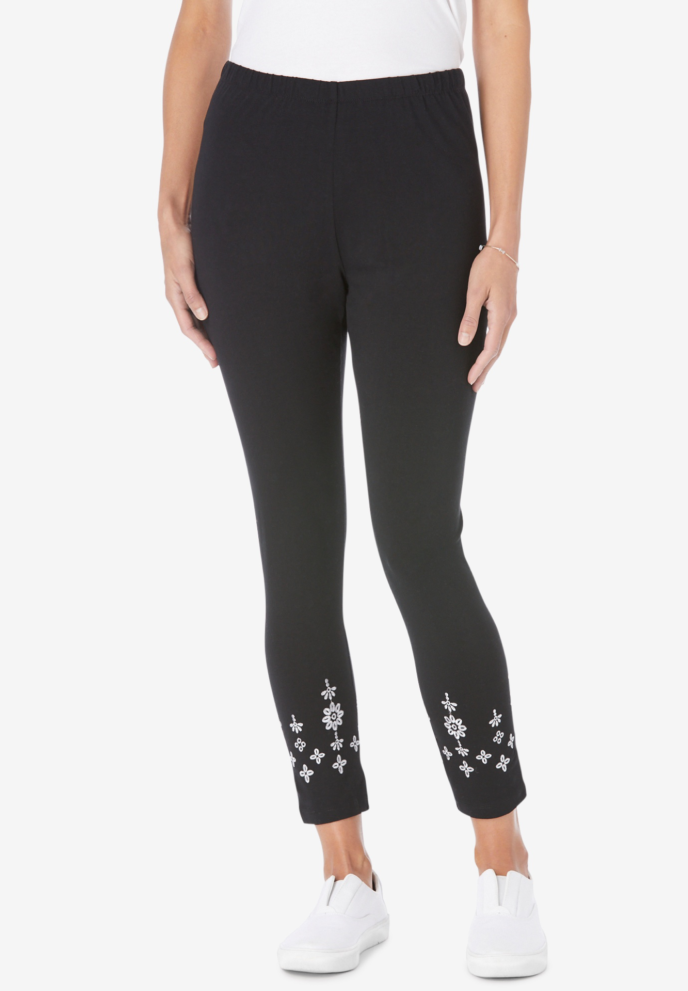 Stretch Cotton Knit Embroidered Legging | Fullbeauty Outlet