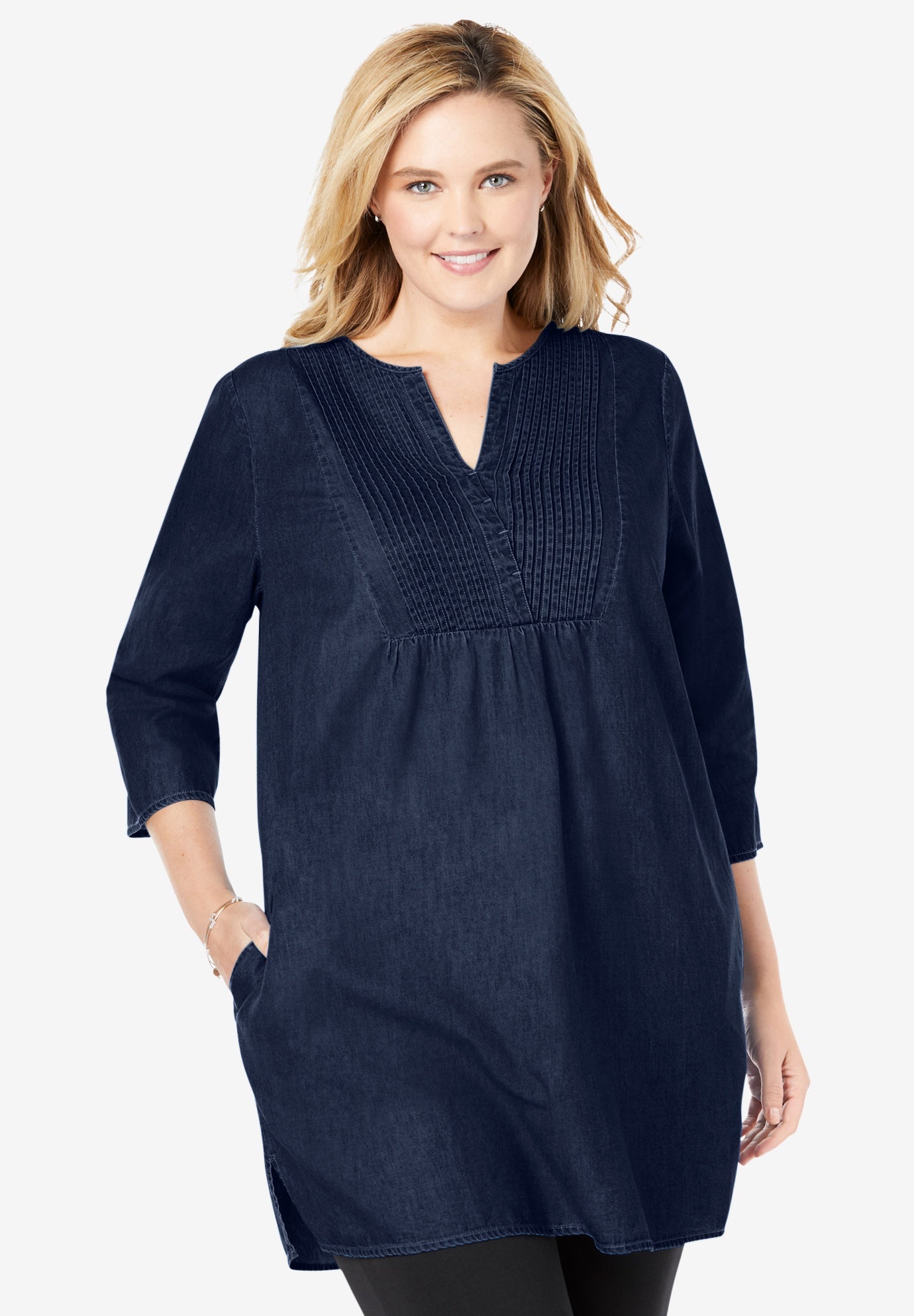 Pintuck Denim Tunic Fullbeauty Outlet modest-fashion-hijab-fashion-fashion-outfits-womens-fashion-long