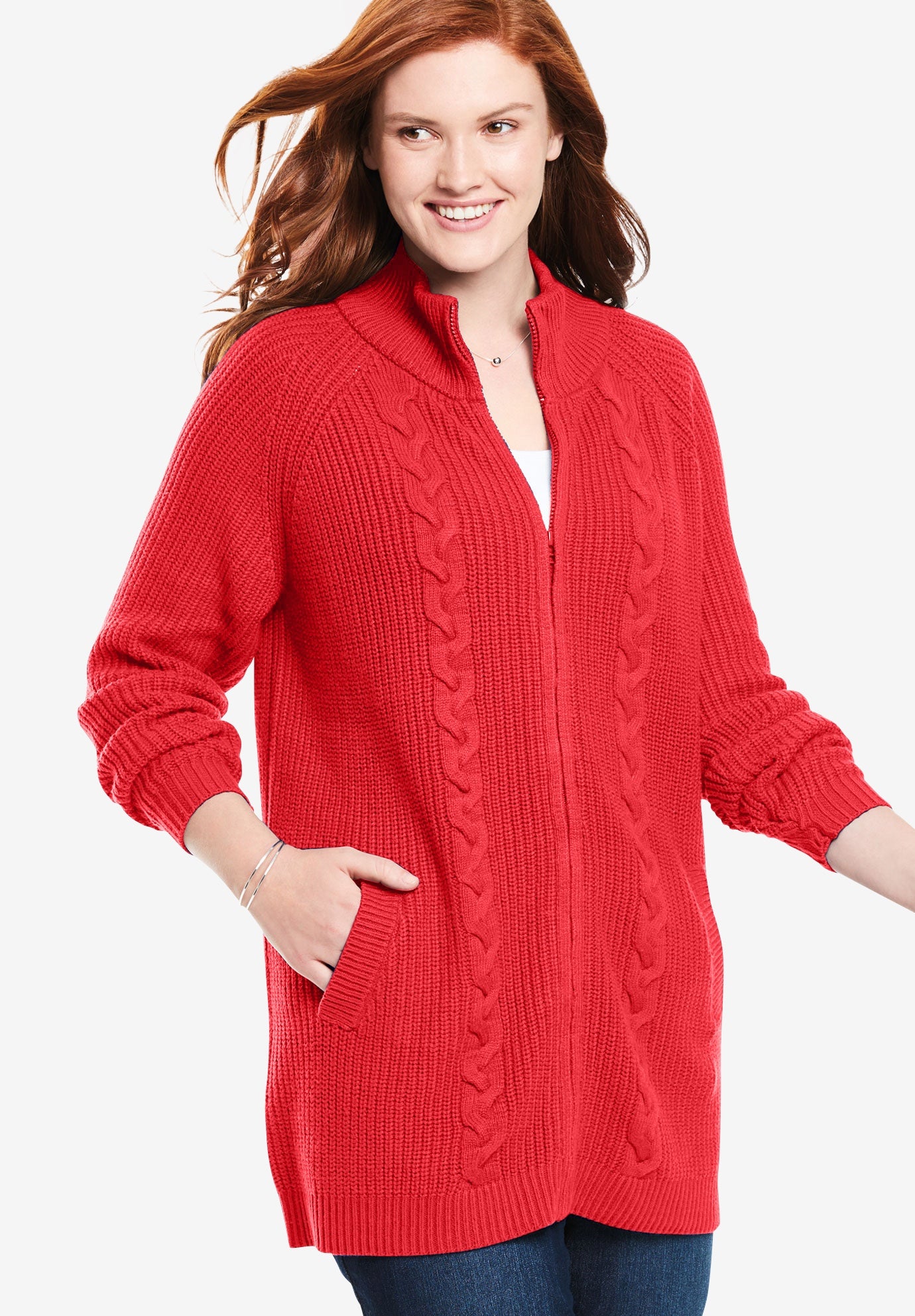Cabled ZipFront Cardigan Fullbeauty Outlet