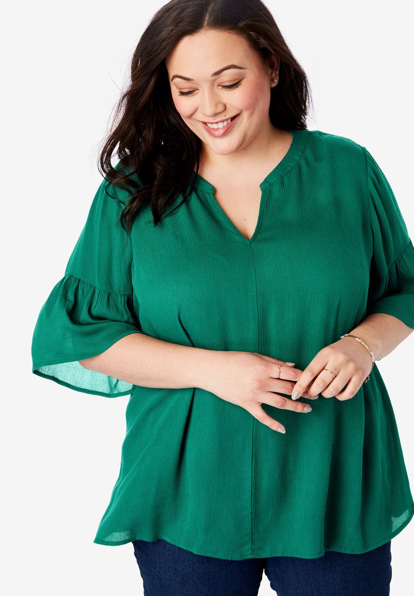 Gauze Bell Sleeve Blouse Plus Size Shirts & Blouses Full Beauty