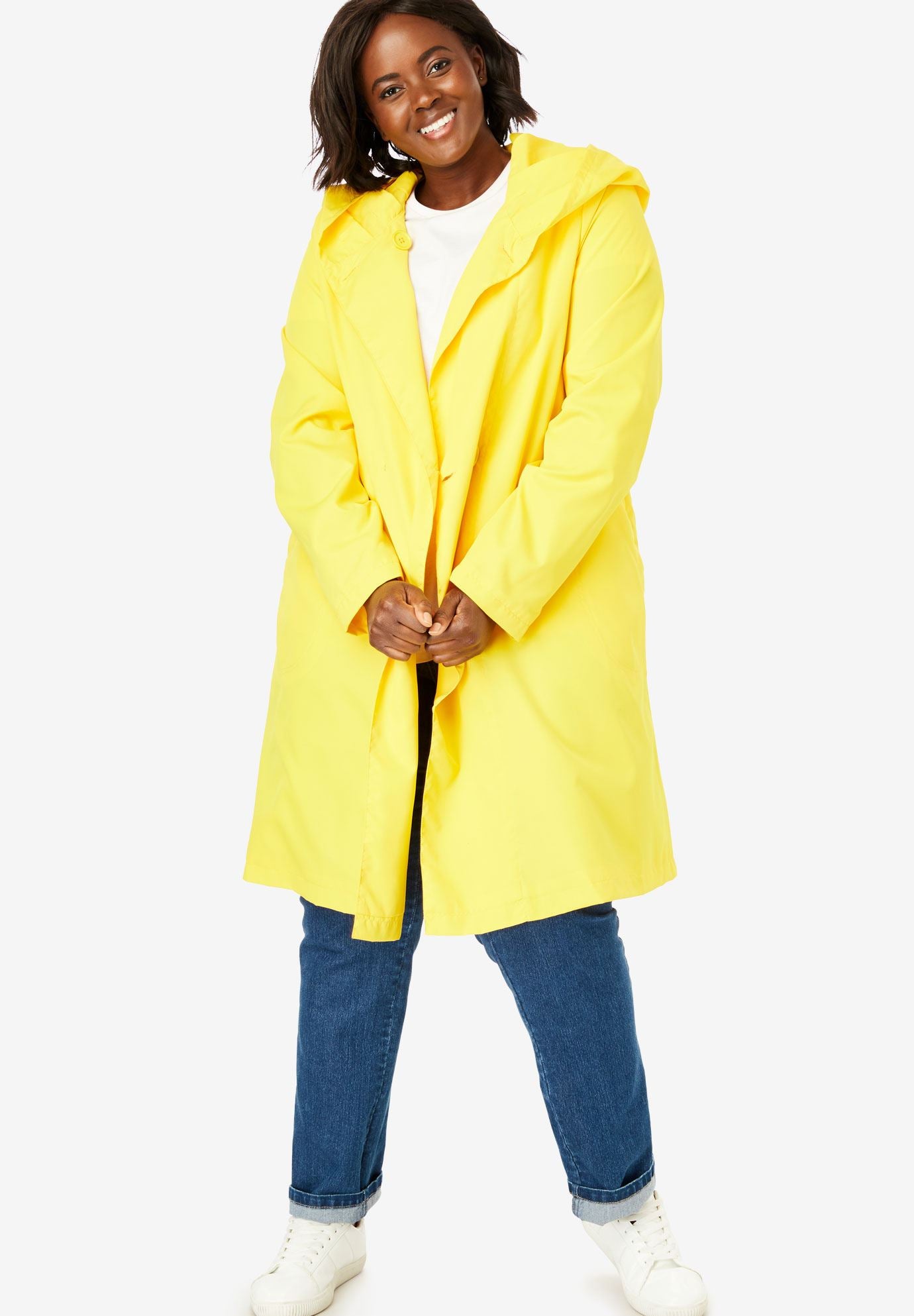 Packable Hooded Raincoat Plus Size Rainwear and Trenchcoats Full Beauty