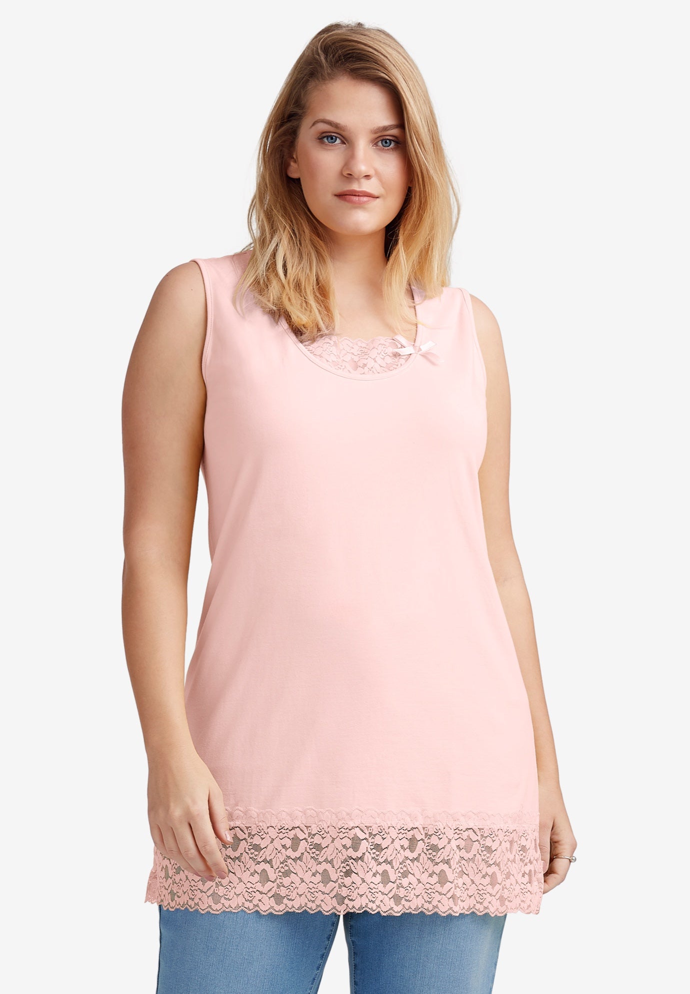 Lace Trim Tunic Tank by ellos® Plus Size Tank Tops Fullbeauty